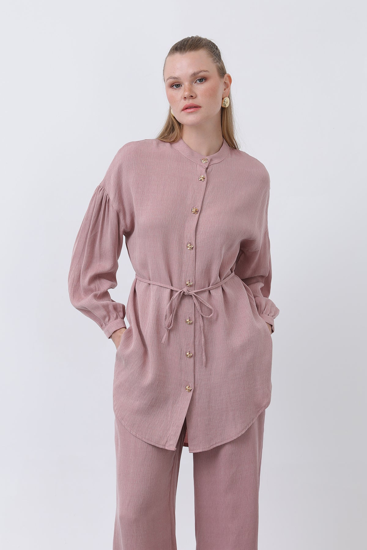 Kadın Düğme Detaylı Hakim Yaka Tunik Takım - 14329TKS