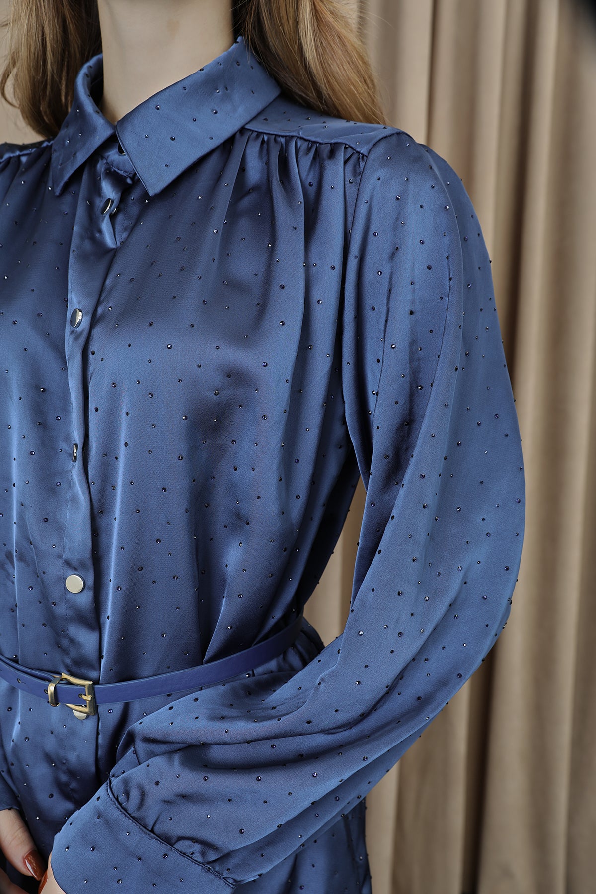 Kadın Beli Kemerli Ve Taş Detaylı Tunik Pantolon Takım - 14338TKS