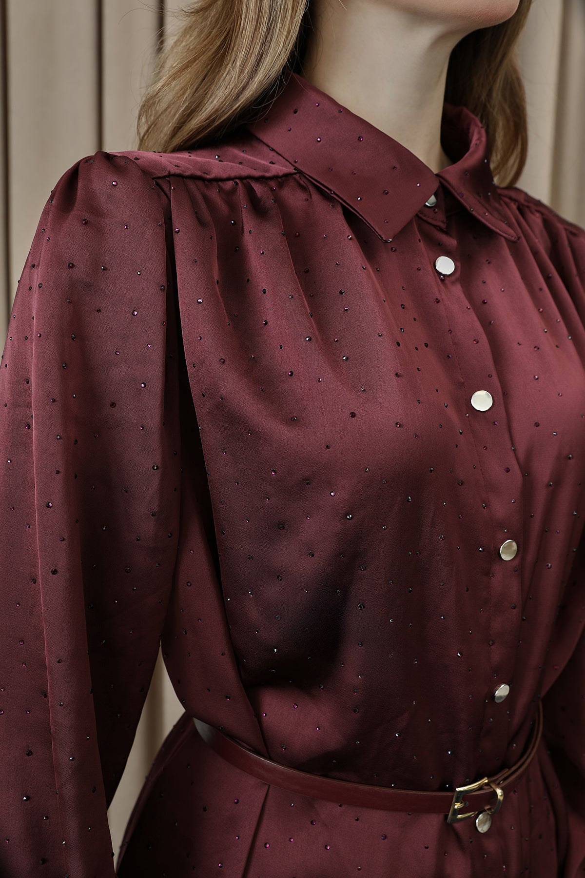 Kadın Beli Kemerli Ve Taş Detaylı Tunik Pantolon Takım - 14338TKS