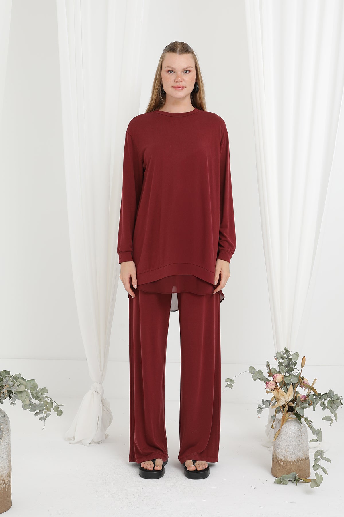 Kadın Şifon Geçişli Pantolon Takım -14352TKS