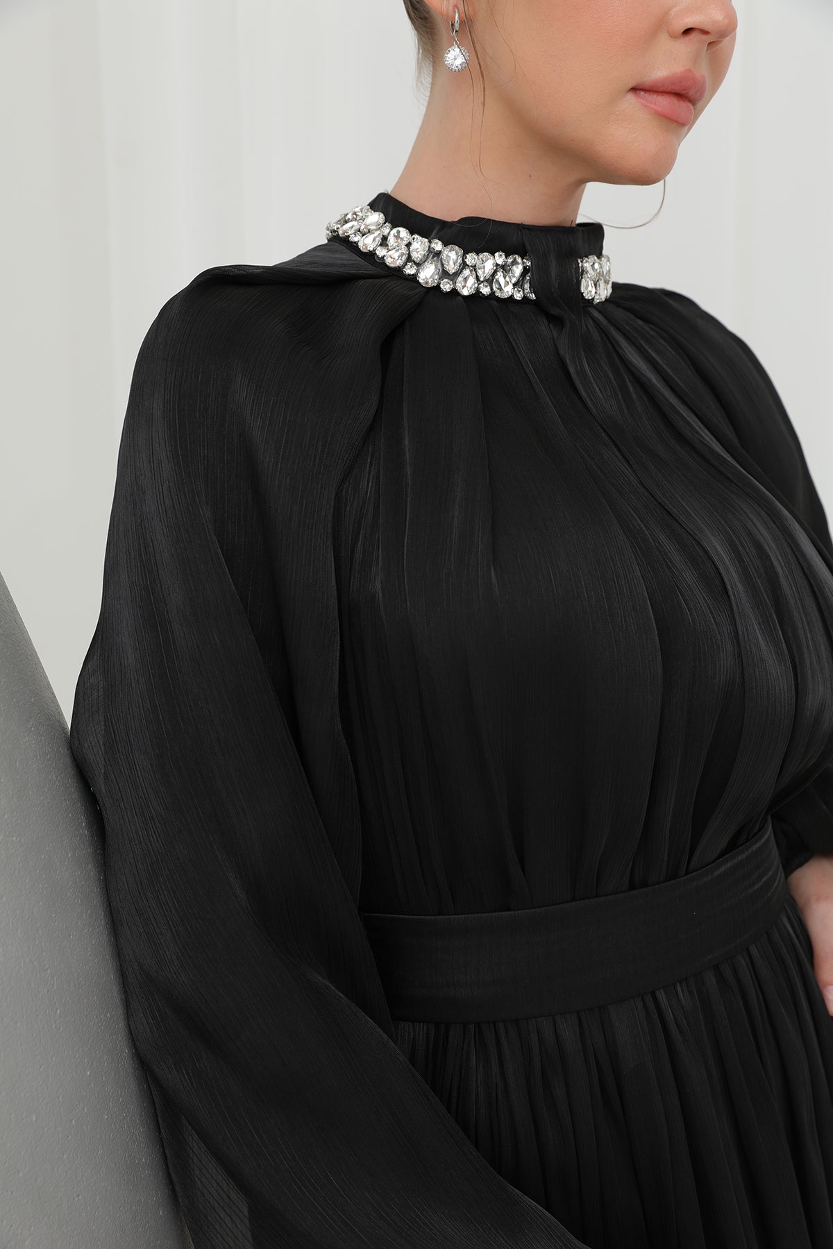 Kadın  Taş Detaylı Şifon Abiye Elbise -17001ELB