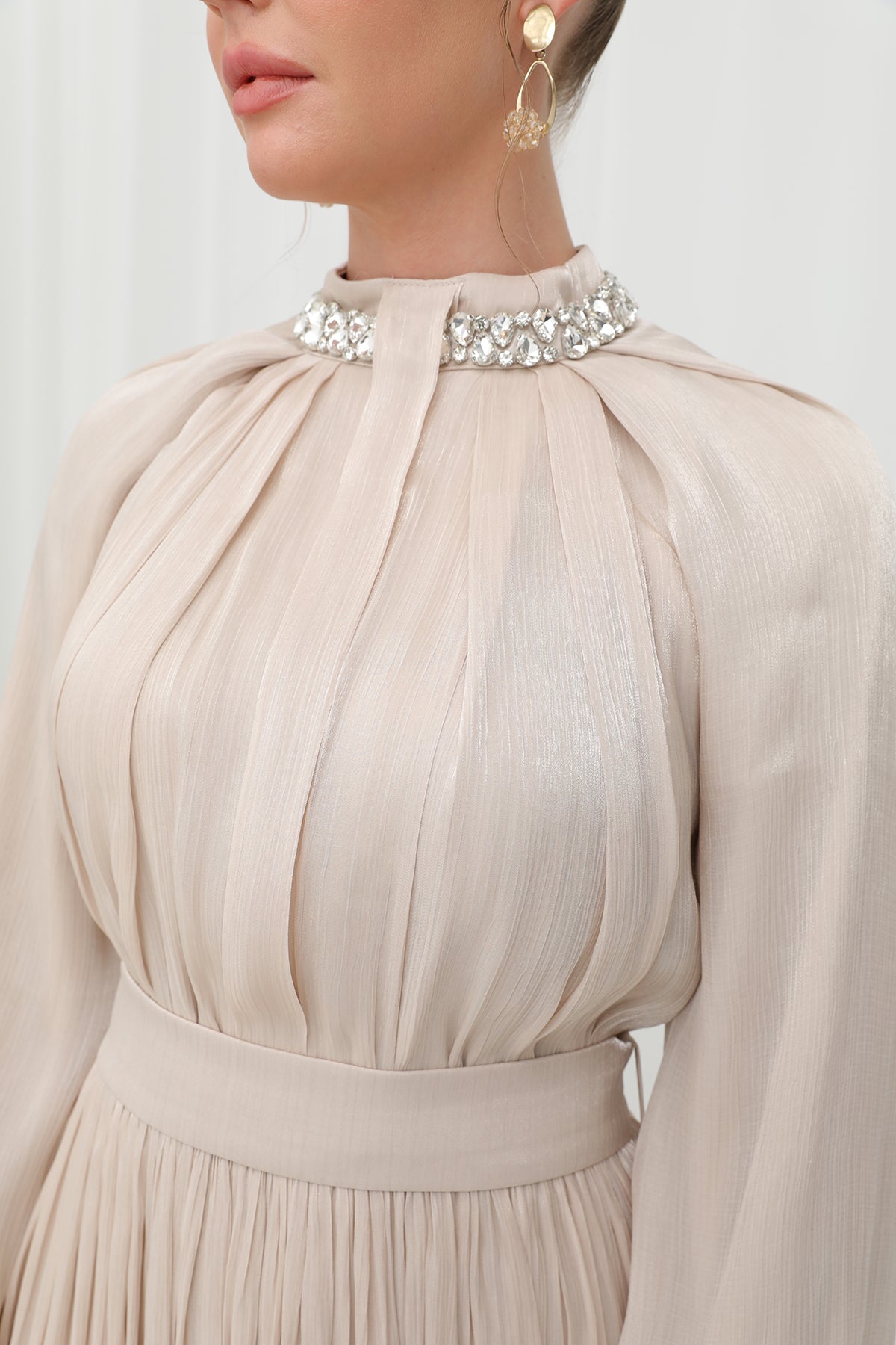 Kadın  Taş Detaylı Şifon Abiye Elbise -17001ELB