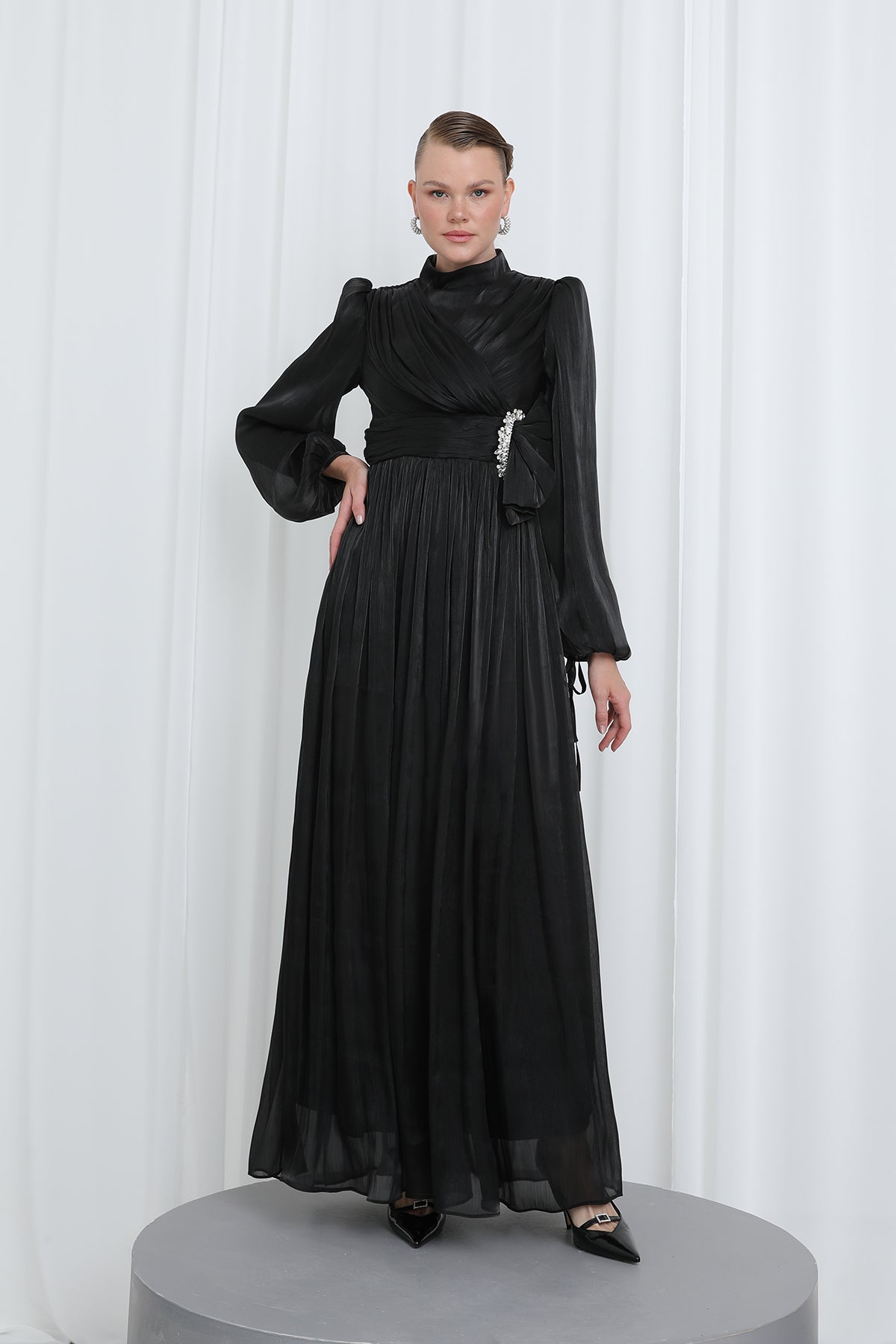 Kadın Piliseli Uzun Kollu Abiye Elbise
 -17002ELB