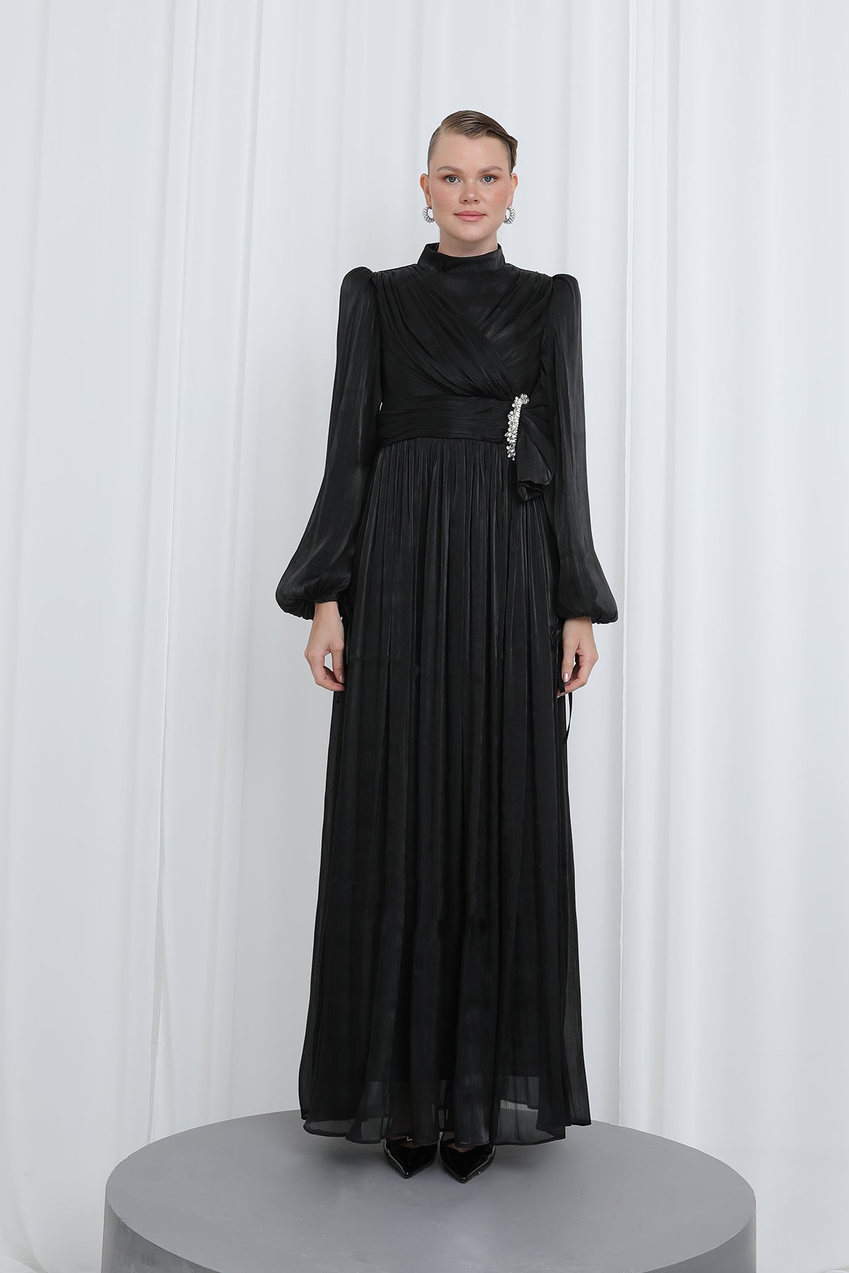 Kadın Piliseli Uzun Kollu Abiye Elbise
 -17002ELB