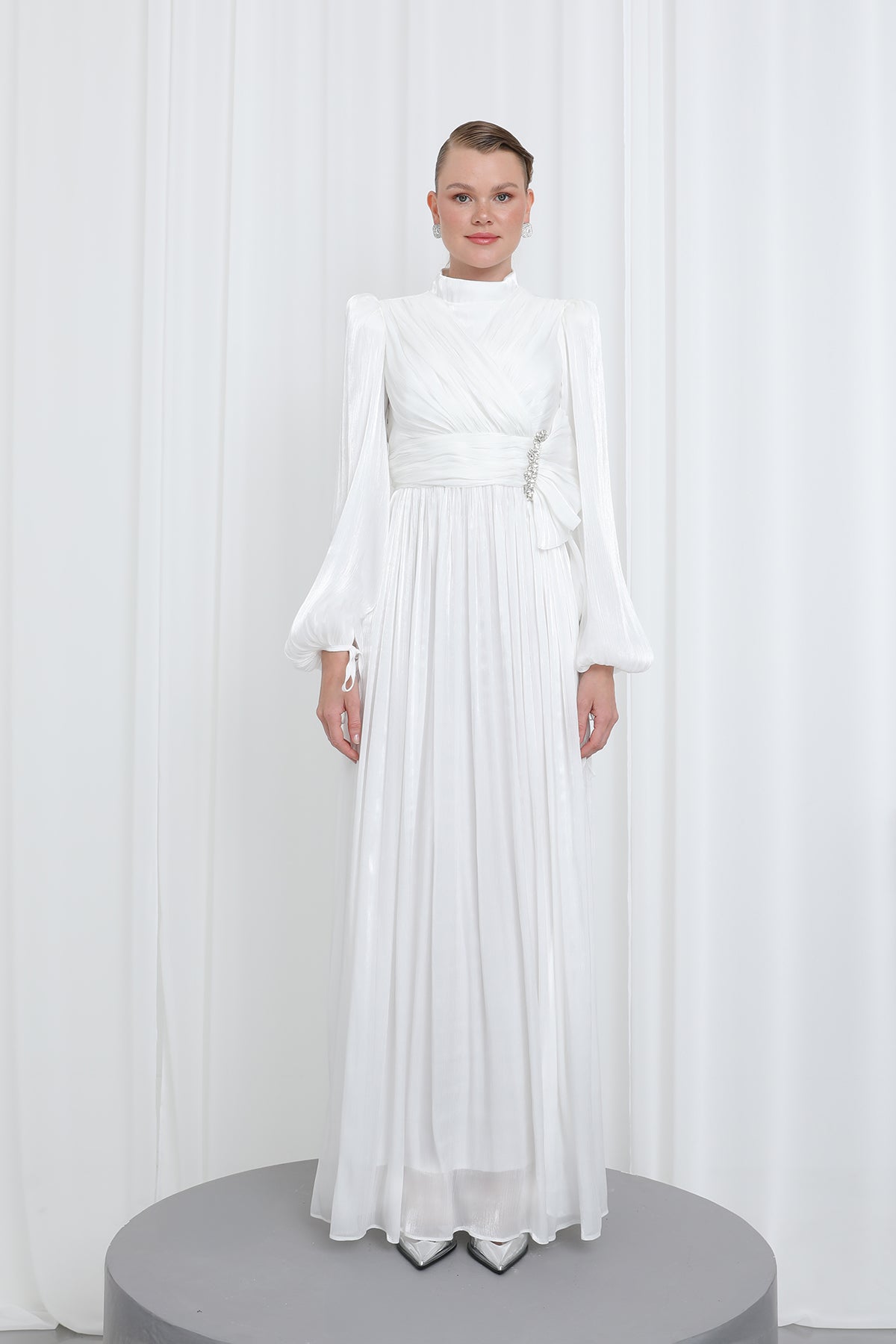 Kadın Piliseli Uzun Kollu Abiye Elbise
 -17002ELB