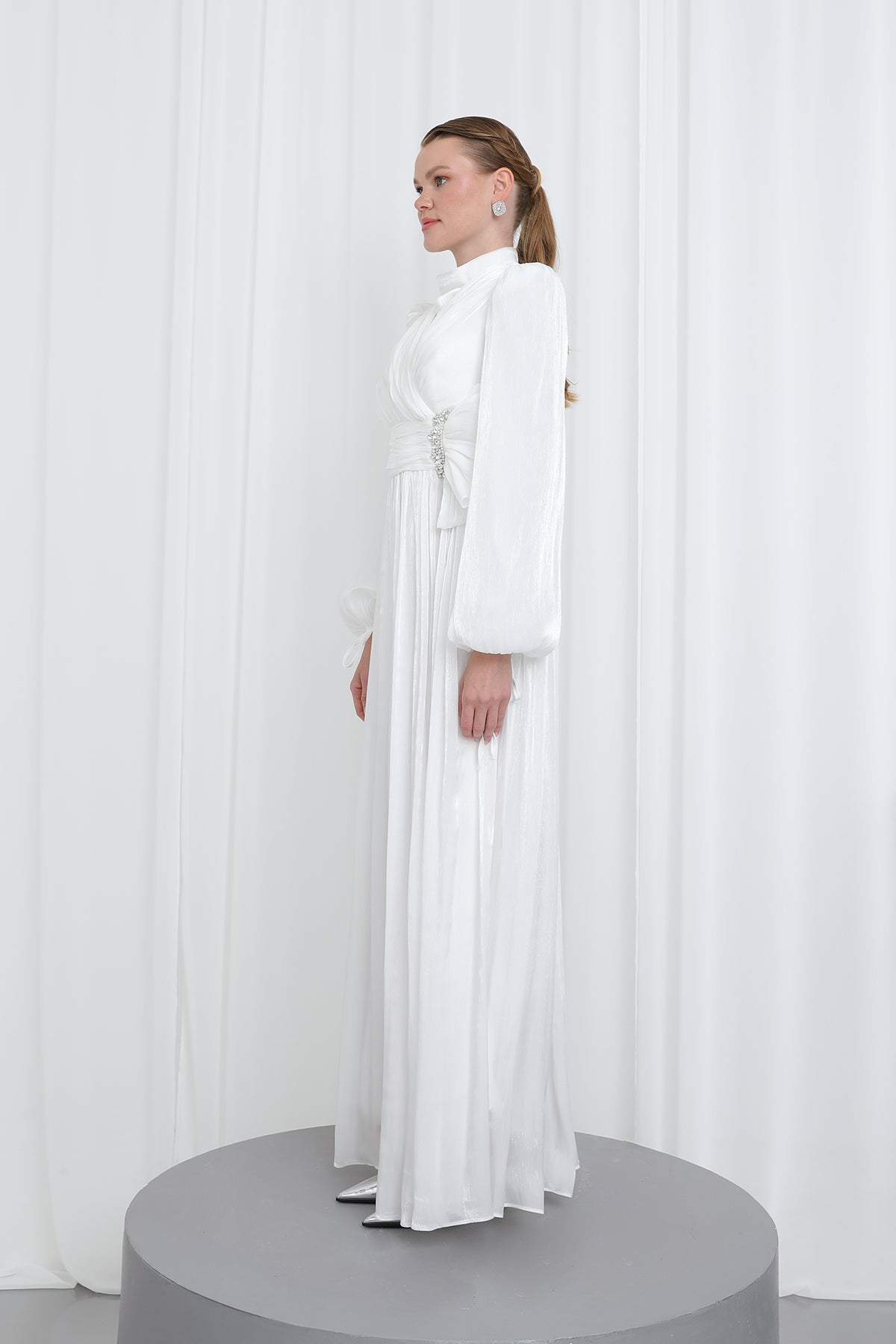 Kadın Piliseli Uzun Kollu Abiye Elbise
 -17002ELB