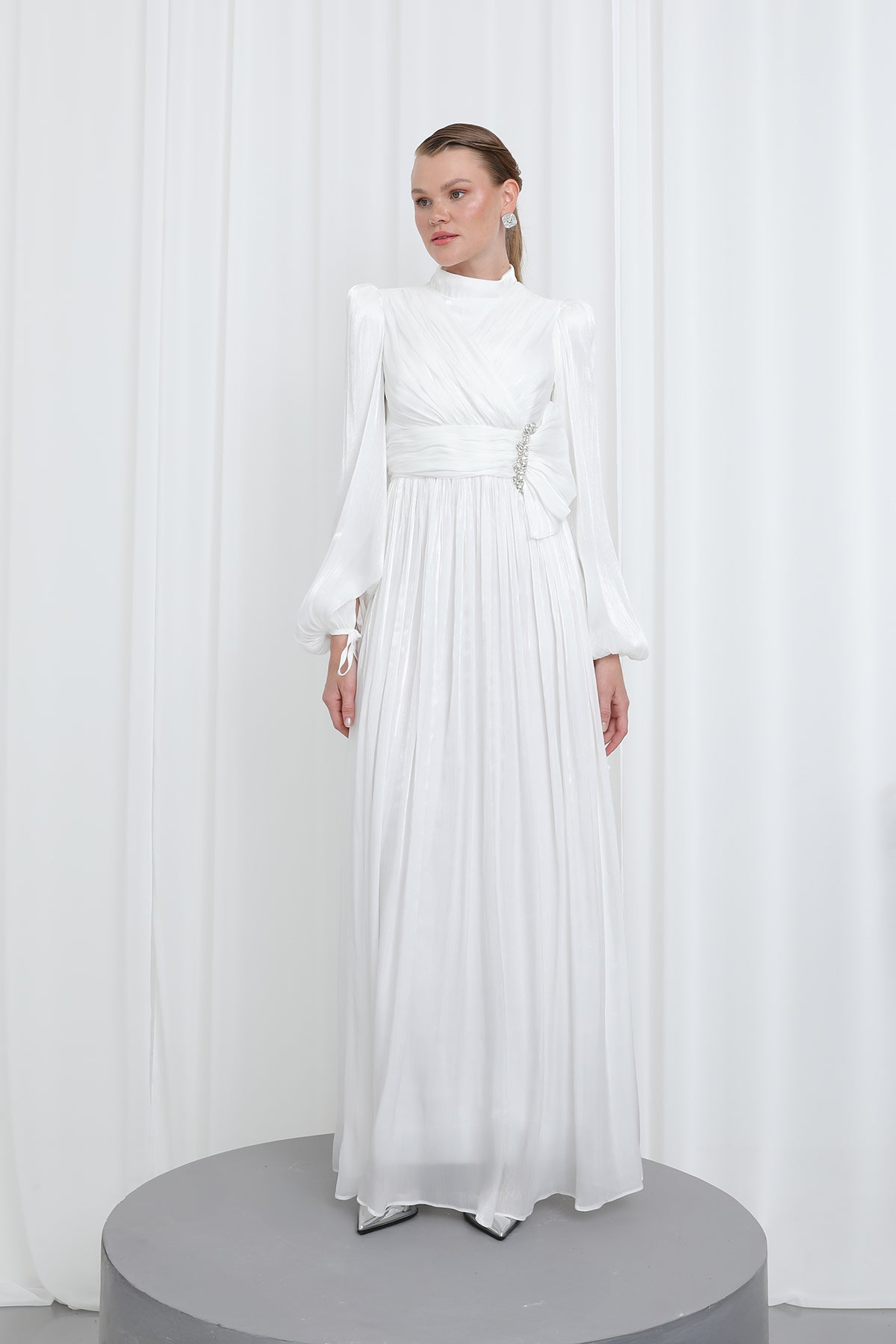 Kadın Piliseli Uzun Kollu Abiye Elbise
 -17002ELB