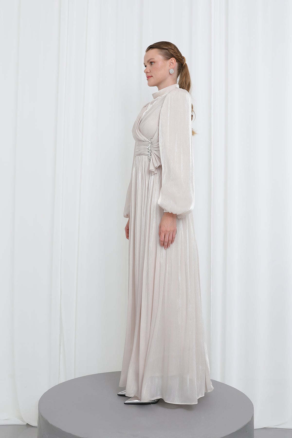 Kadın Piliseli Uzun Kollu Abiye Elbise
 -17002ELB