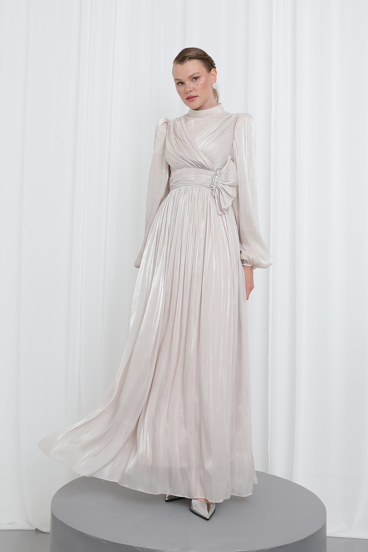 Kadın Piliseli Uzun Kollu Abiye Elbise
 -17002ELB