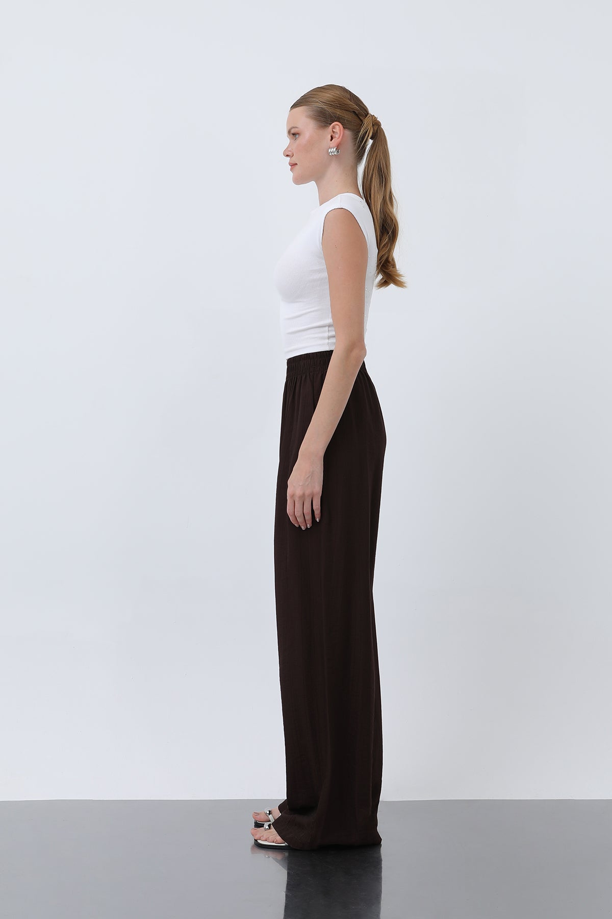 Kadın Beli Lastikli Bol Pantolon - 18239PNT