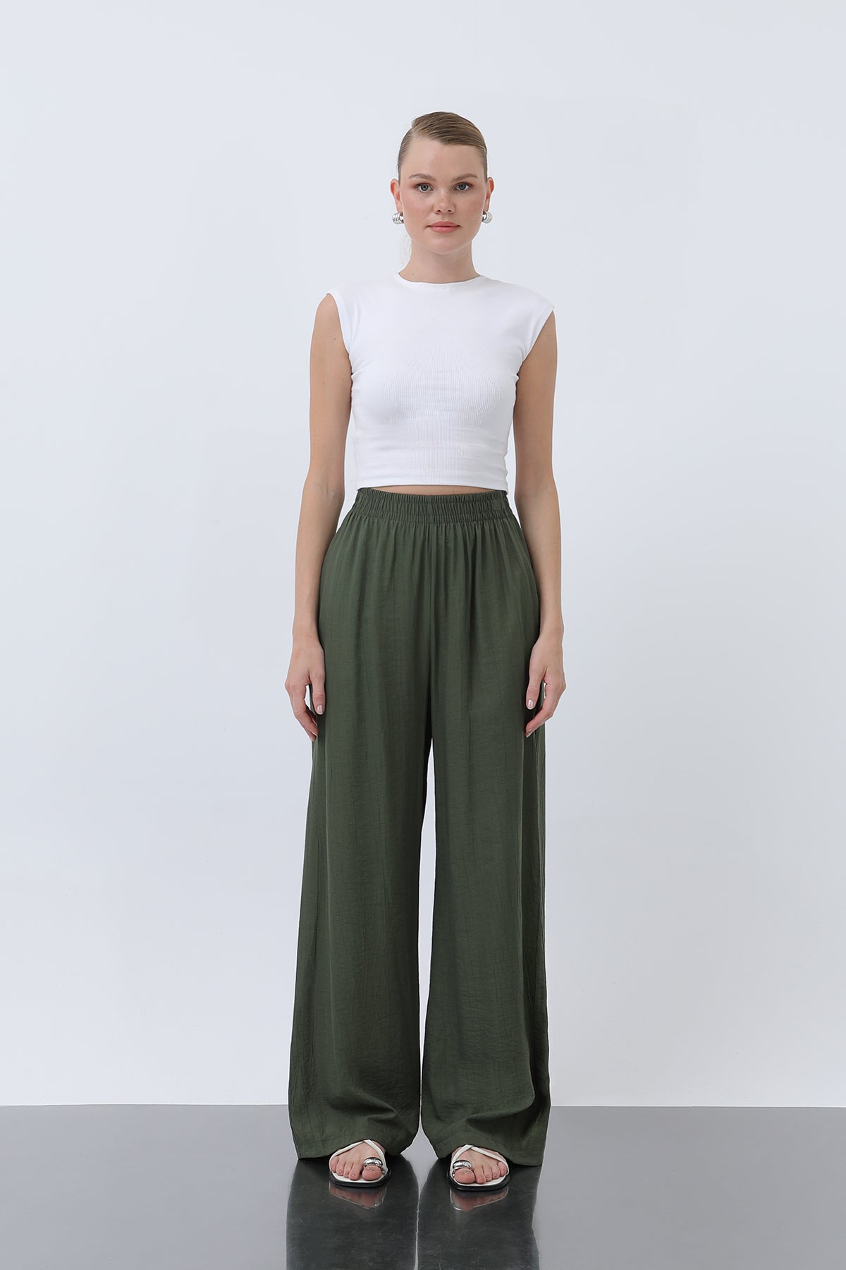 Kadın Beli Lastikli Bol Pantolon - 18239PNT