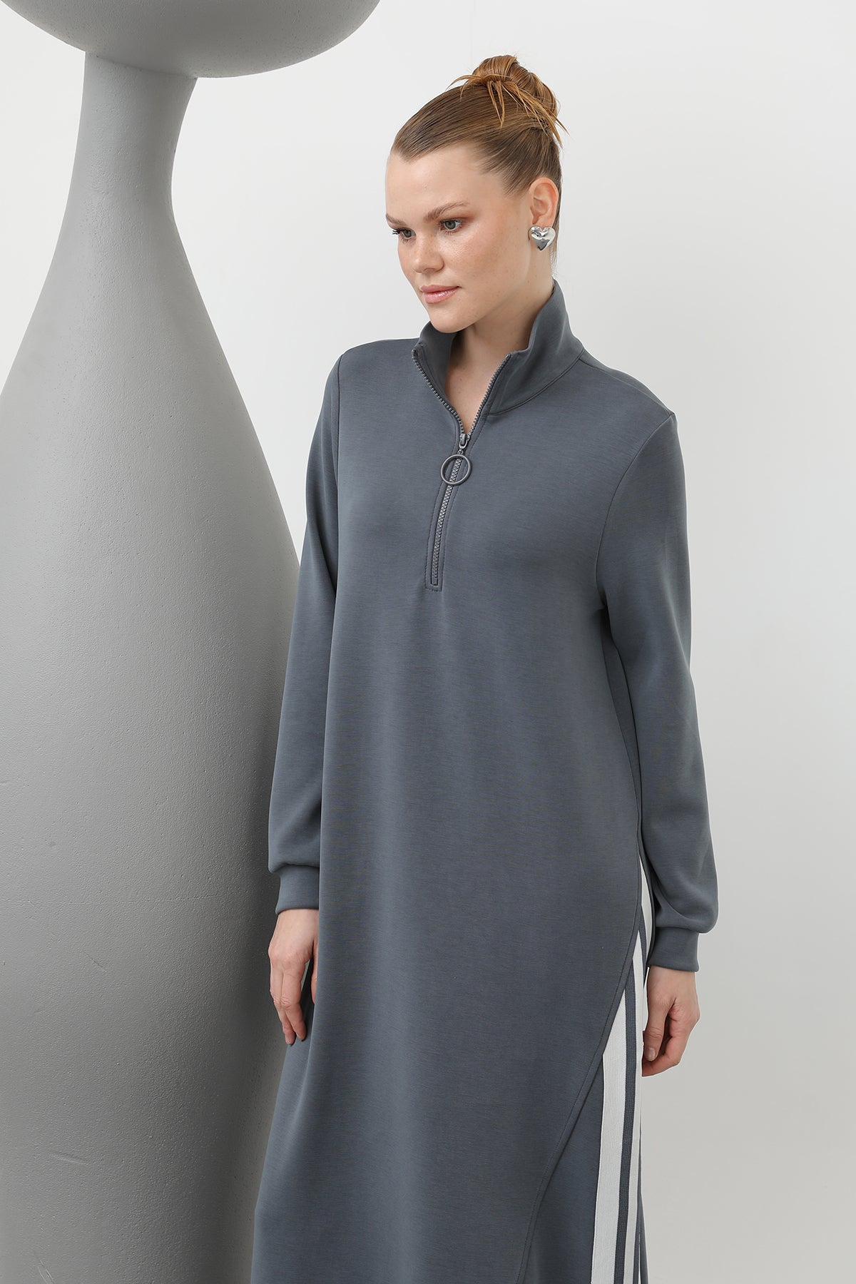 Kadın Tiktak Detaylı Fermuarlı Elbise - 20600ELB