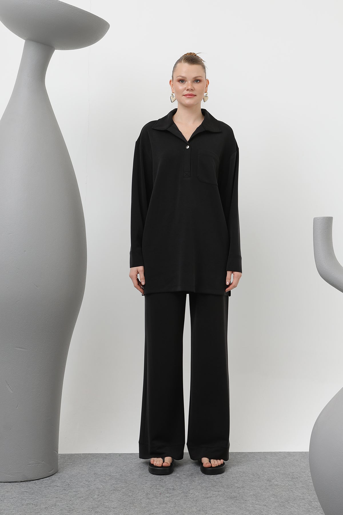 Kadın Yakası Çıtçıtlı Cep Detaylı Pantolonlu Takım - 20605TKS