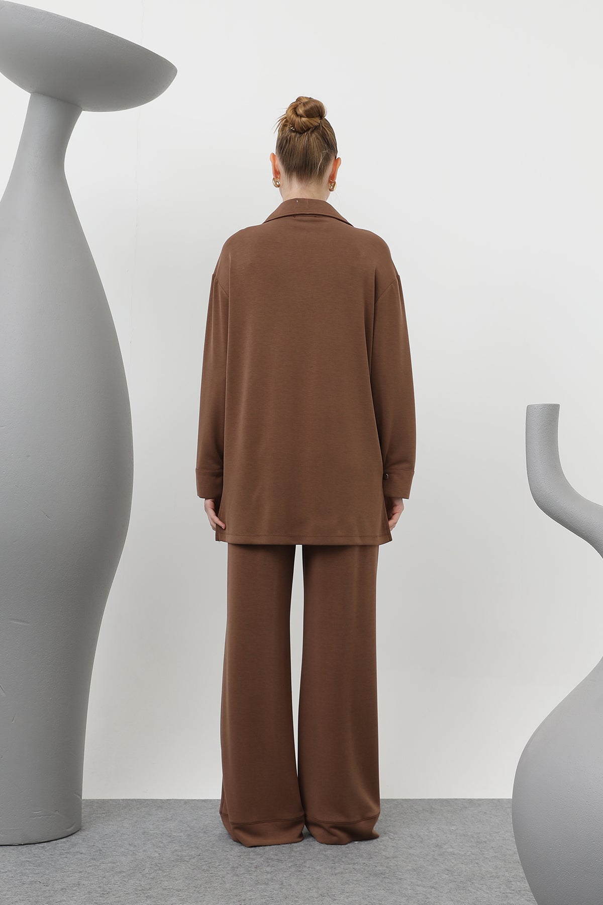 Kadın Yakası Çıtçıtlı Cep Detaylı Pantolonlu Takım - 20605TKS