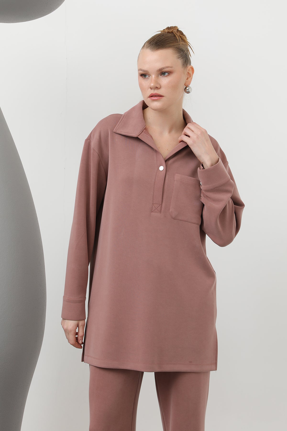 Kadın Yakası Çıtçıtlı Cep Detaylı Pantolonlu Takım - 20605TKS