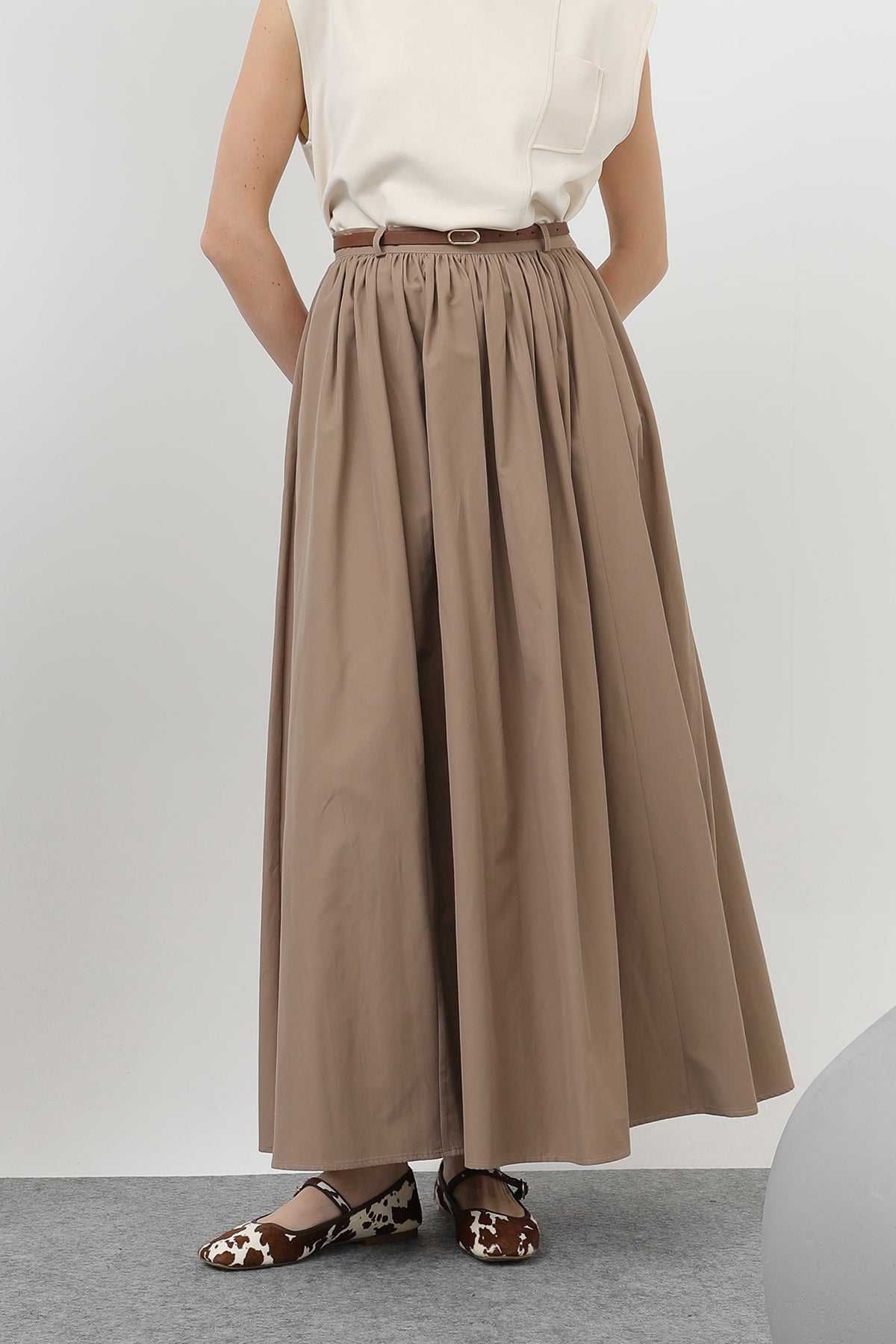 Kadın Kemerli Uzun Etek - 20611ETK