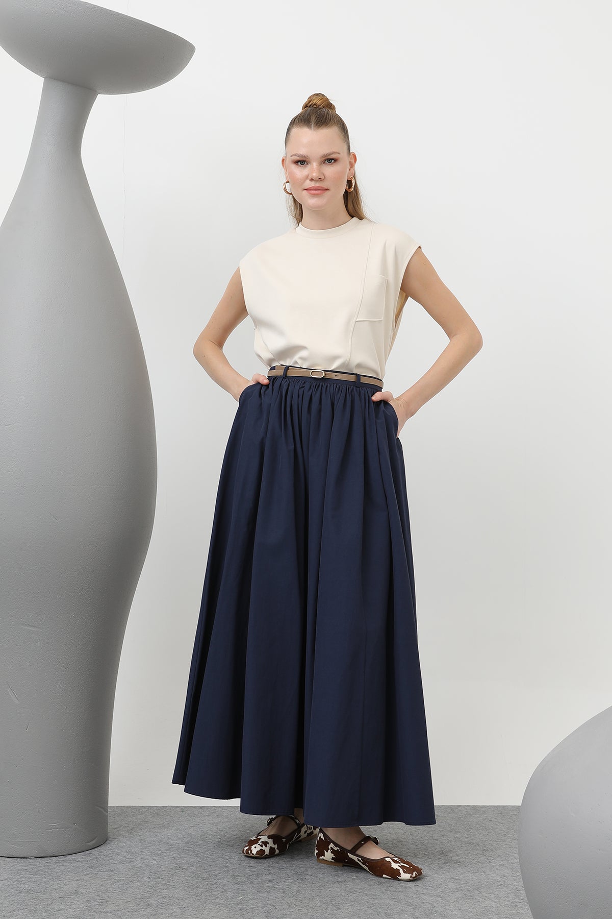 Kadın Kemerli Uzun Etek - 20611ETK