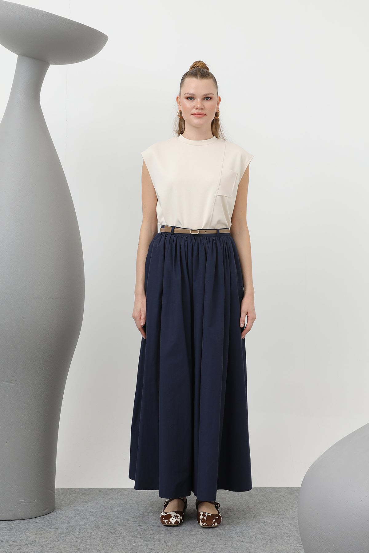 Kadın Kemerli Uzun Etek - 20611ETK