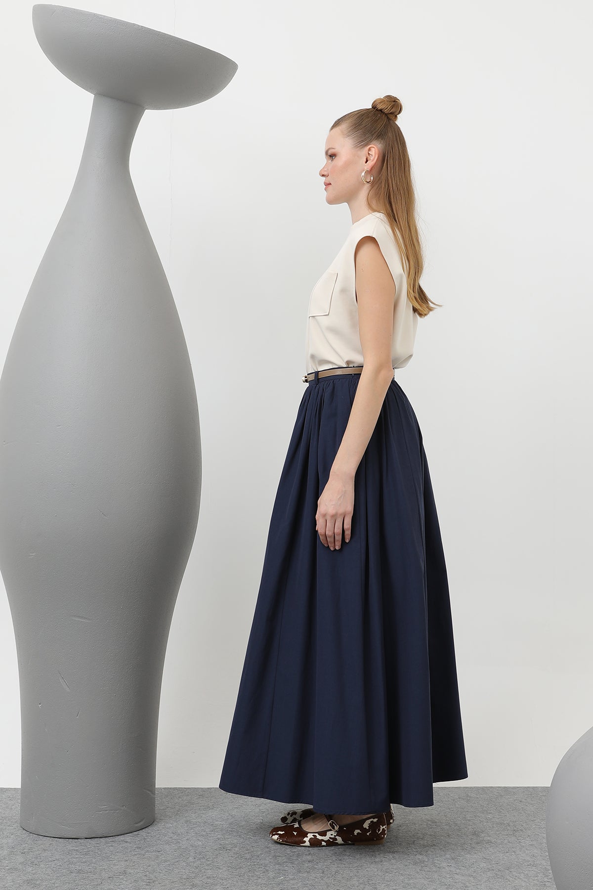 Kadın Kemerli Uzun Etek - 20611ETK