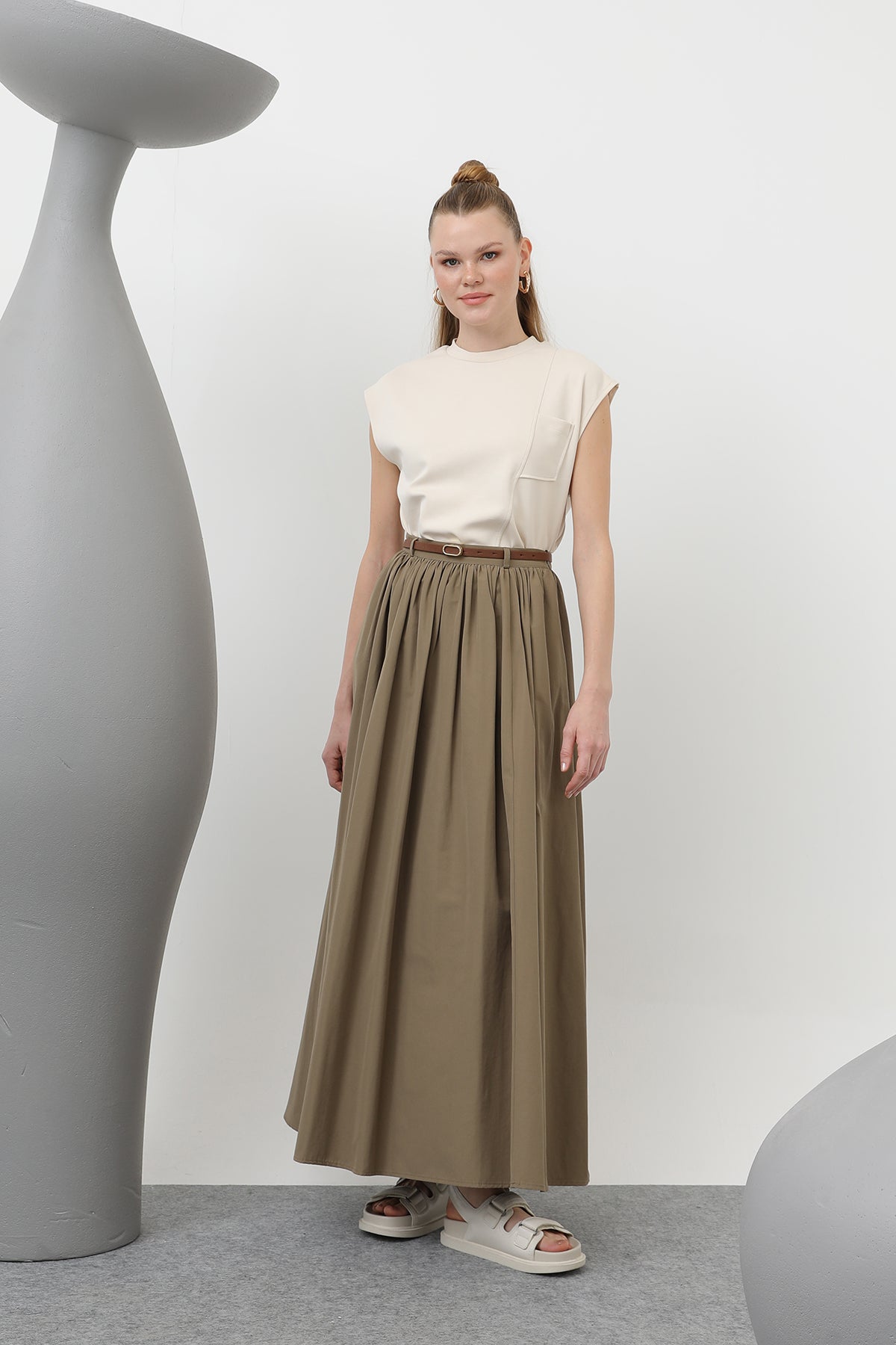 Kadın Kemerli Uzun Etek - 20611ETK