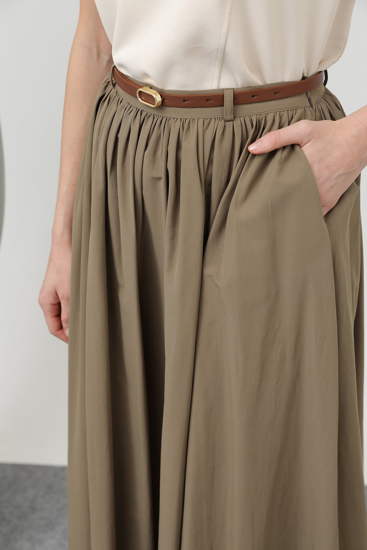 Kadın Kemerli Uzun Etek - 20611ETK