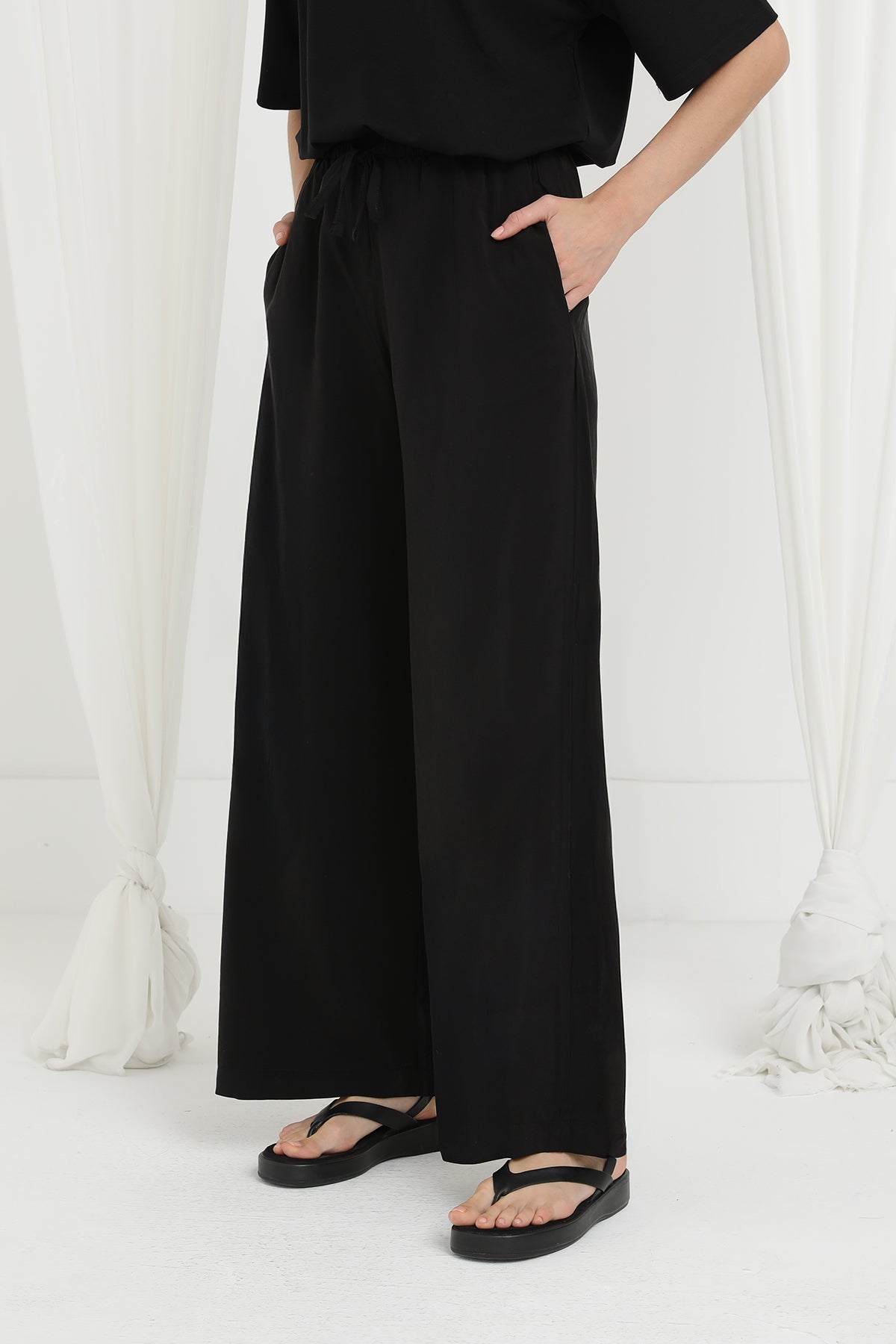 Kadın Beli Lastikli Bağlamalı Bol Pantolon - 20646PNT