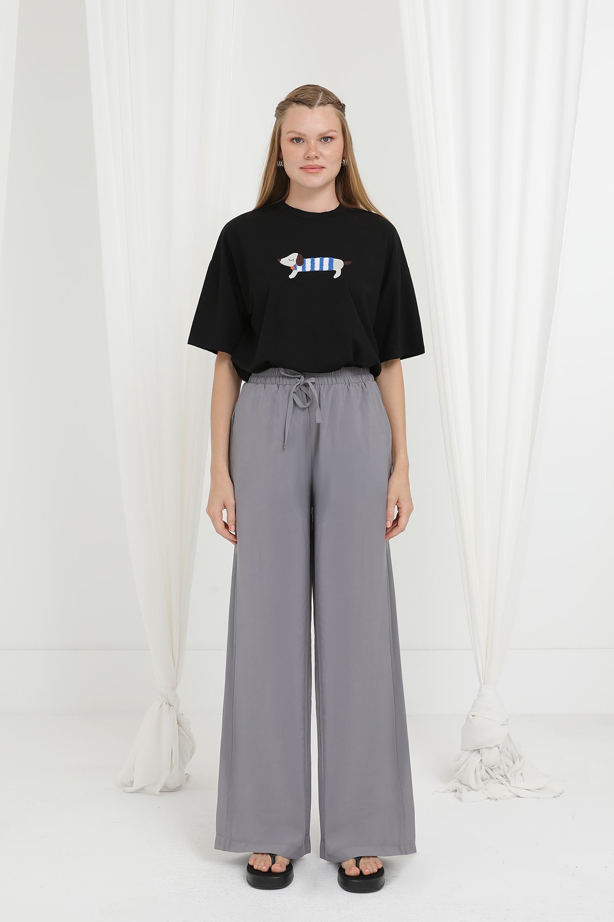 Kadın Beli Lastikli Bağlamalı Bol Pantolon - 20646PNT