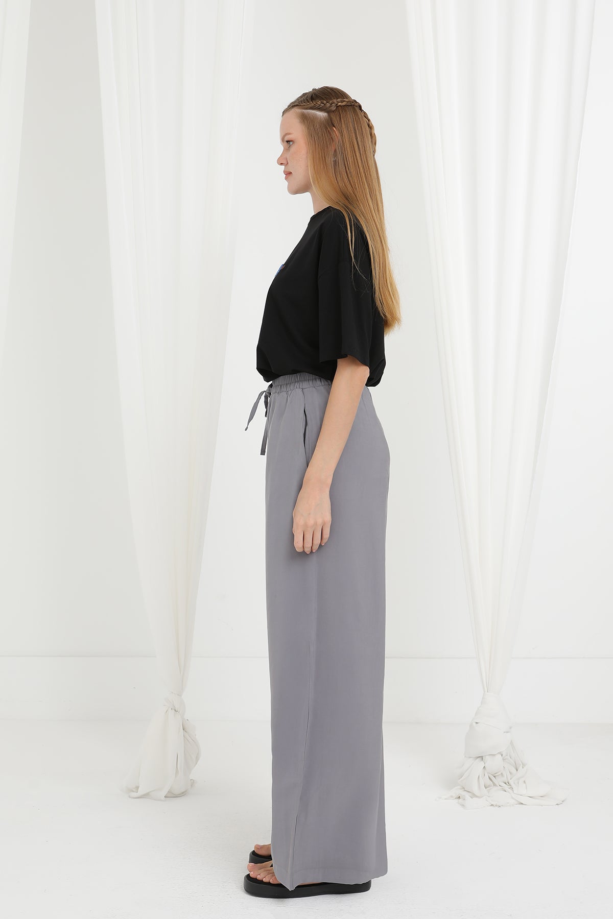 Kadın Beli Lastikli Bağlamalı Bol Pantolon - 20646PNT