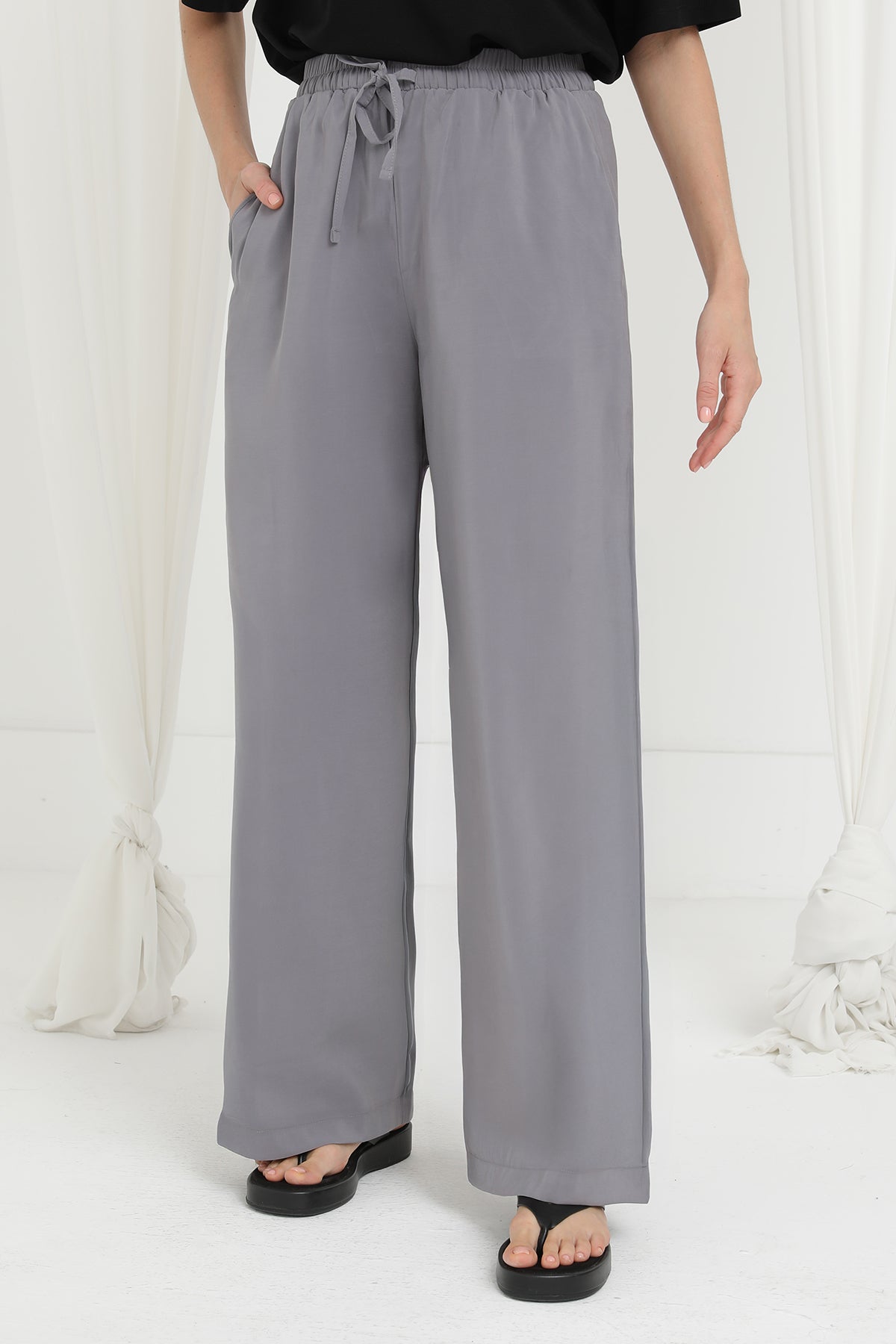 Kadın Beli Lastikli Bağlamalı Bol Pantolon - 20646PNT