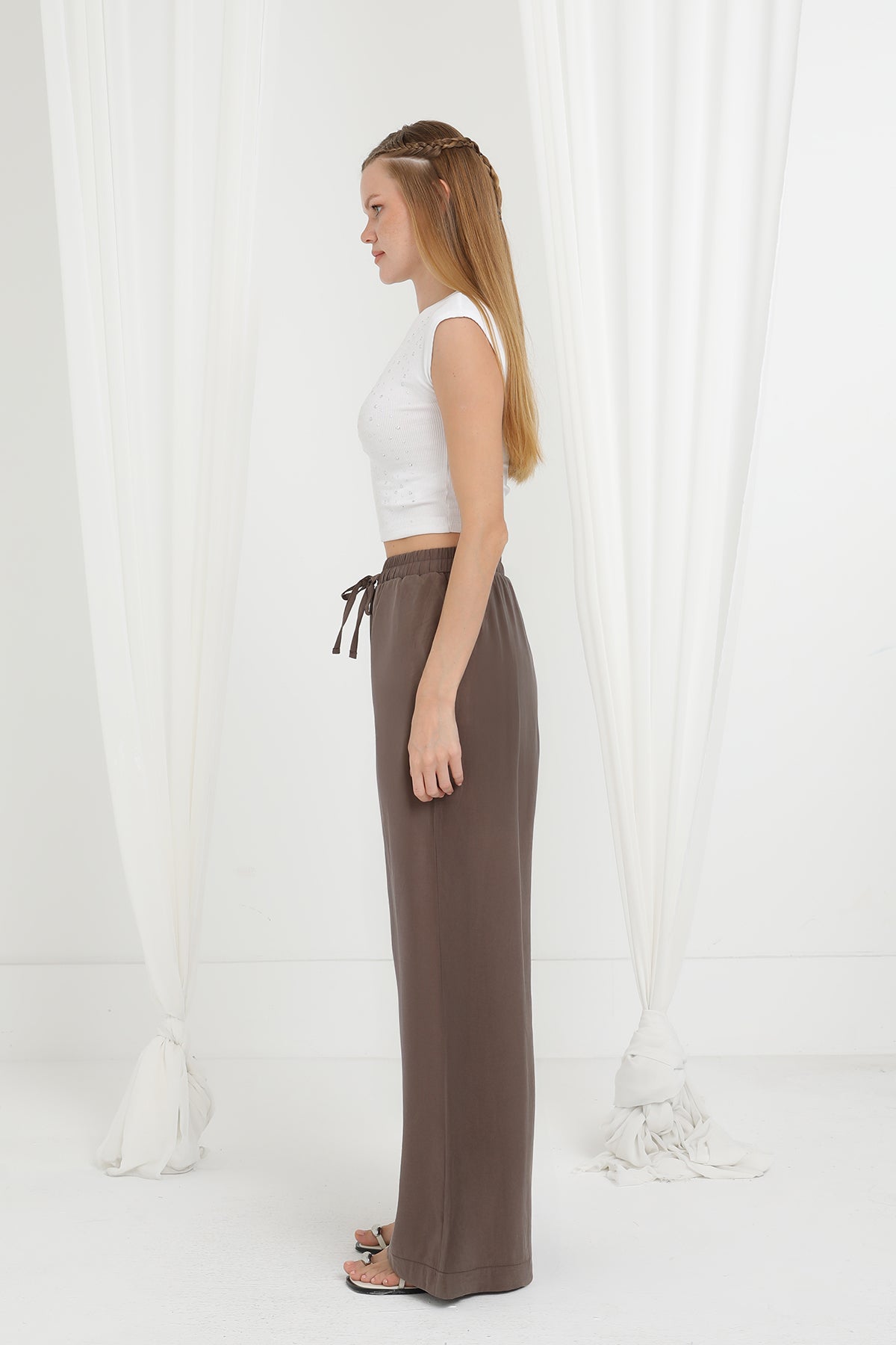 Kadın Beli Lastikli Bağlamalı Bol Pantolon - 20646PNT