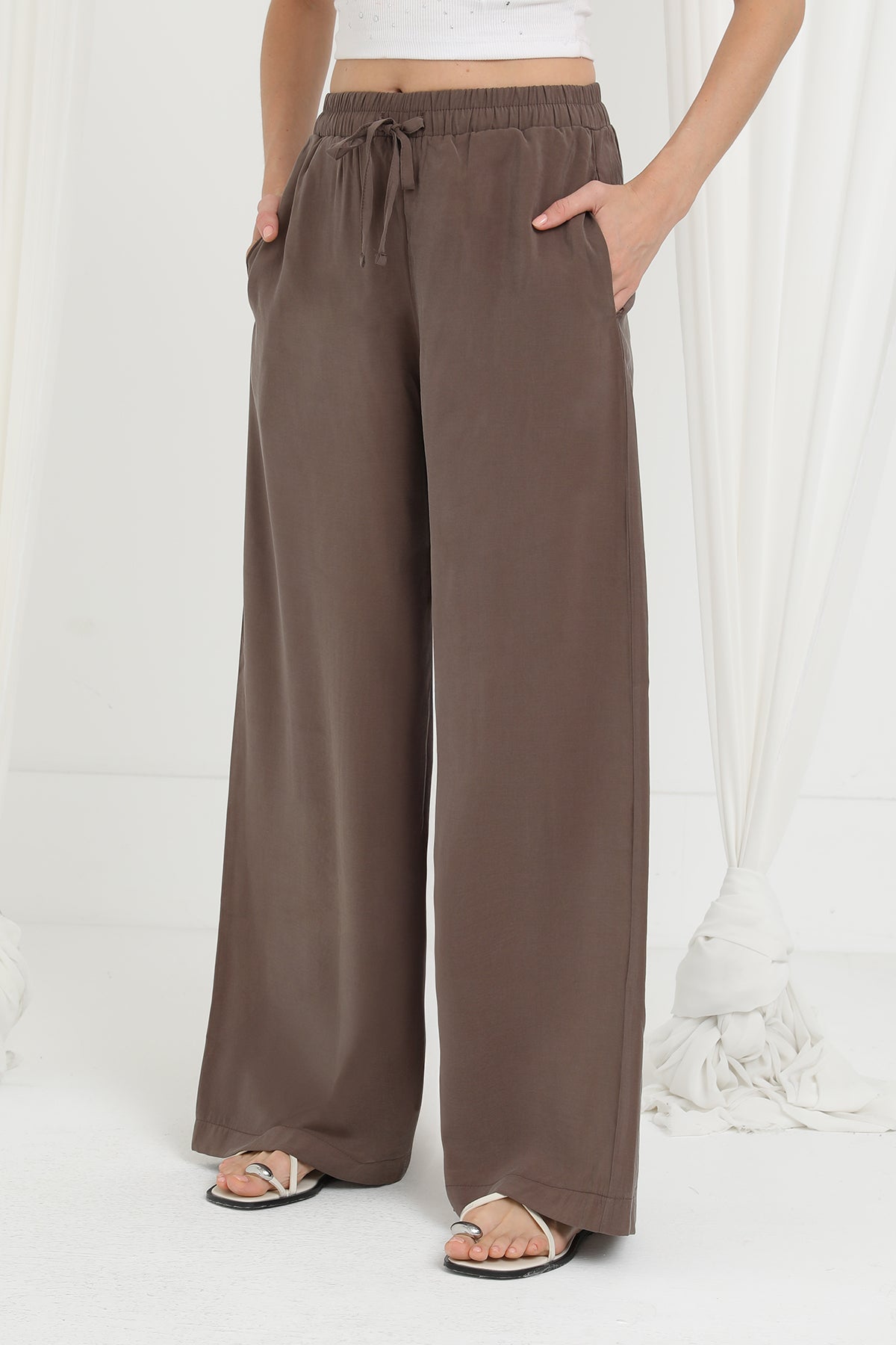 Kadın Beli Lastikli Bağlamalı Bol Pantolon - 20646PNT