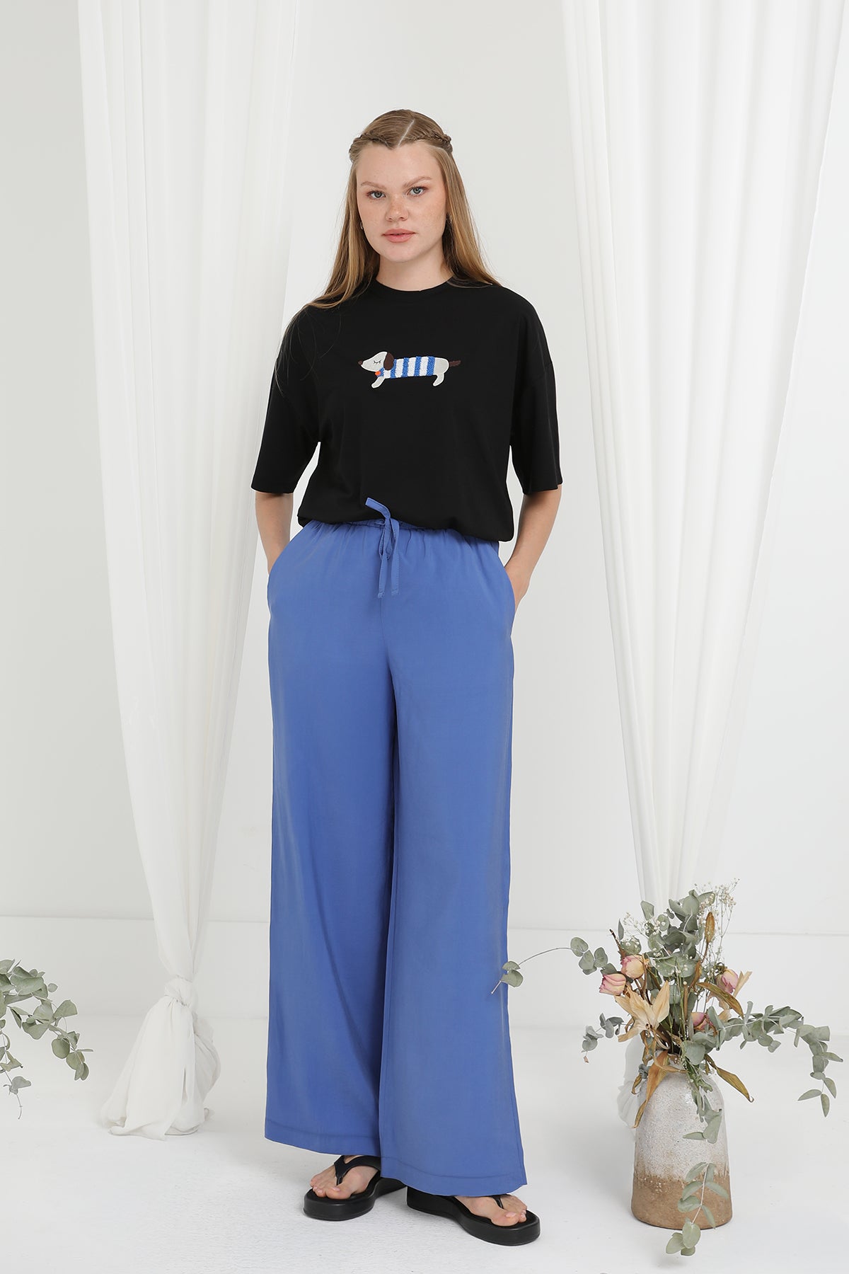 Kadın Beli Lastikli Bağlamalı Bol Pantolon - 20646PNT