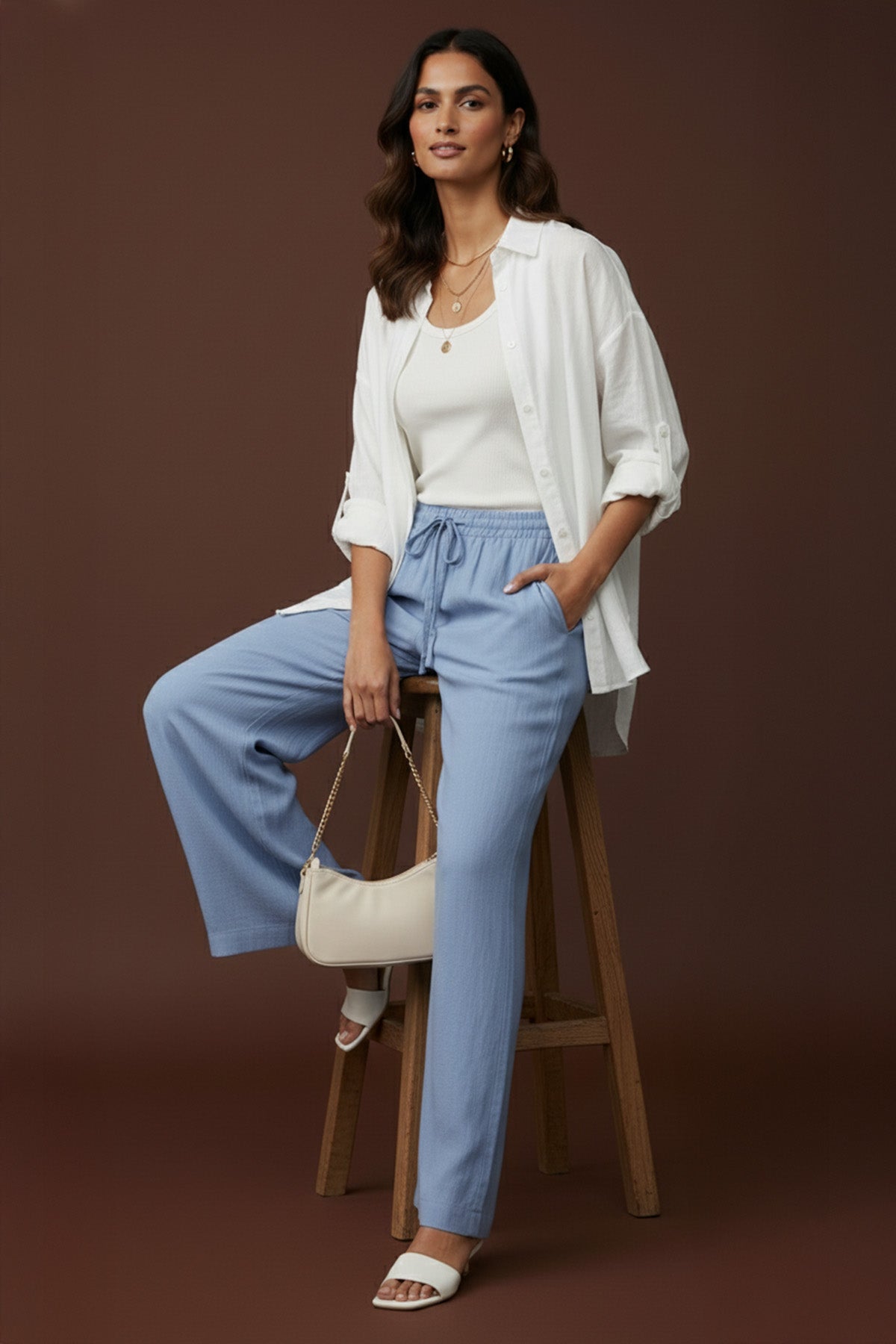 Kadın Beli Lastikli Bağlamalı Bol Pantolon - 20646PNT