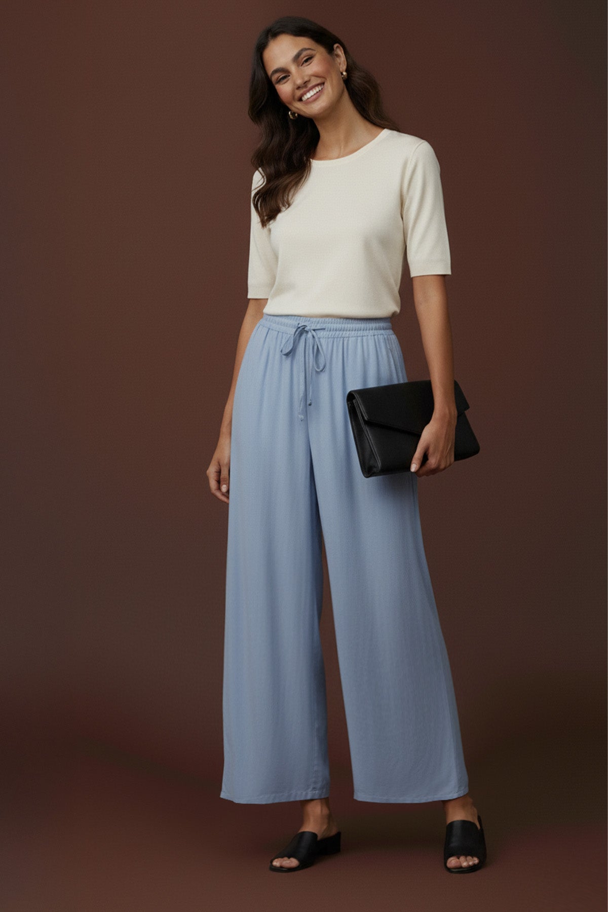 Kadın Beli Lastikli Bağlamalı Bol Pantolon - 20646PNT