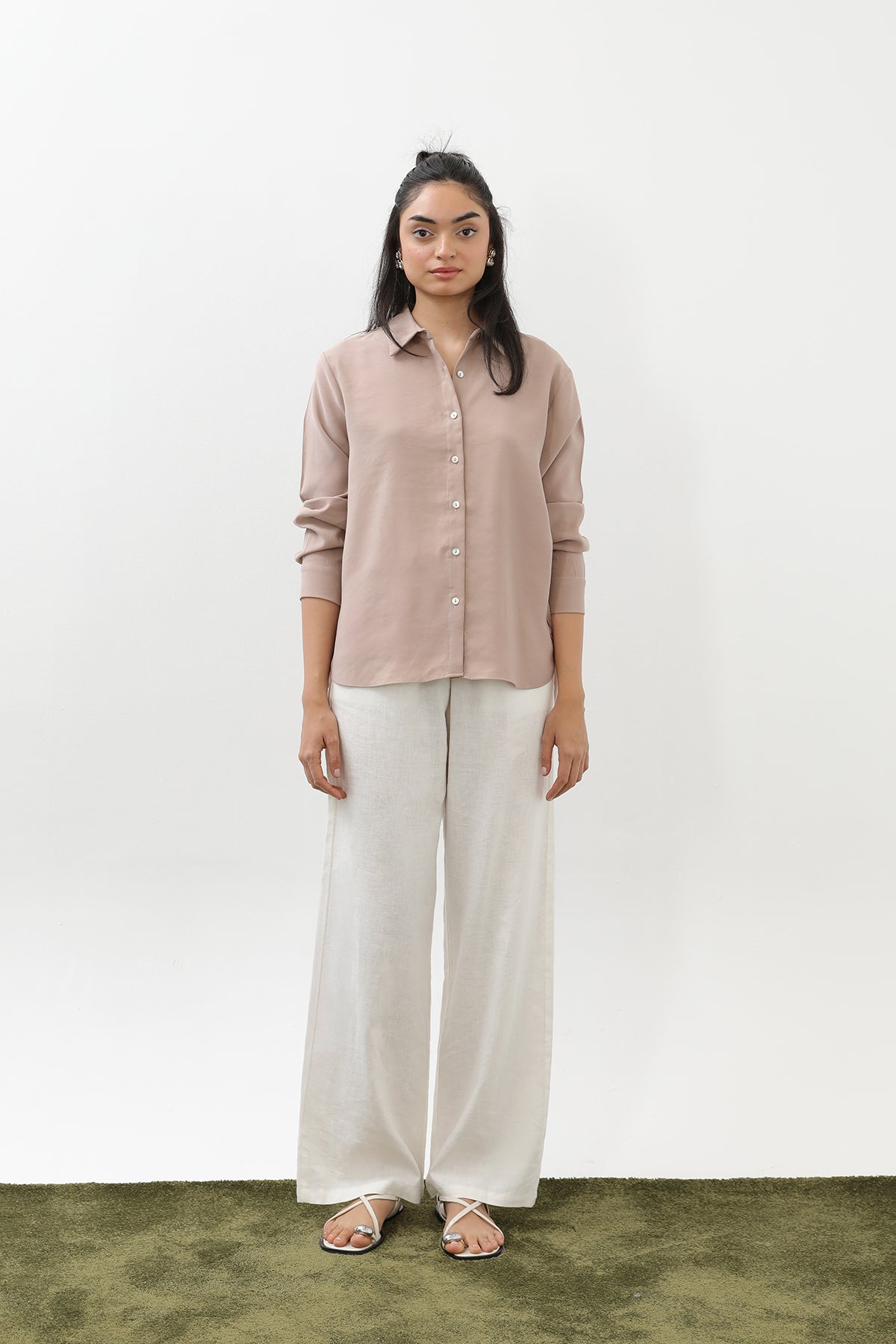 Kadın Sedef Düğmeli Kısa Gömlek -20647GML