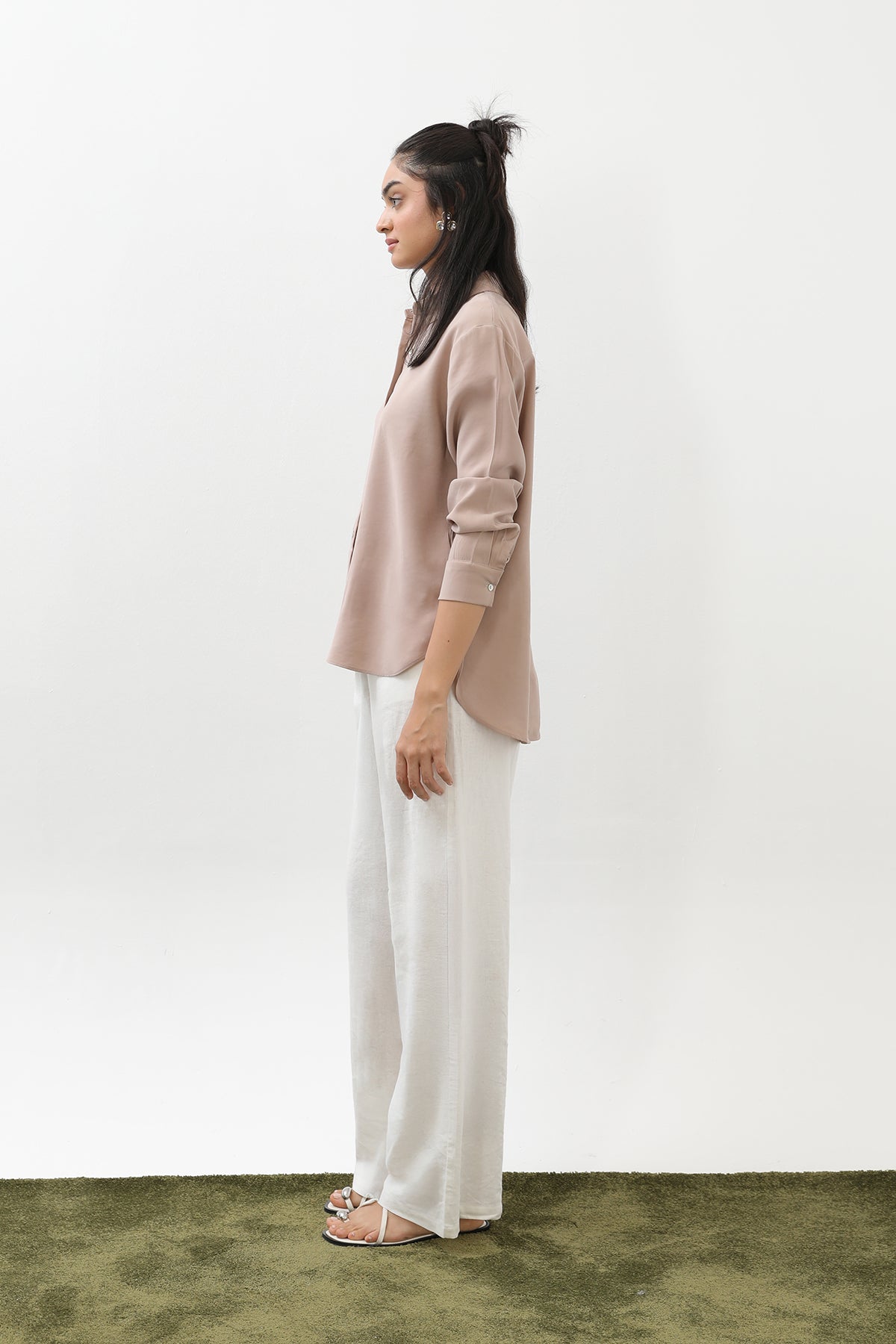 Kadın Sedef Düğmeli Kısa Gömlek -20647GML