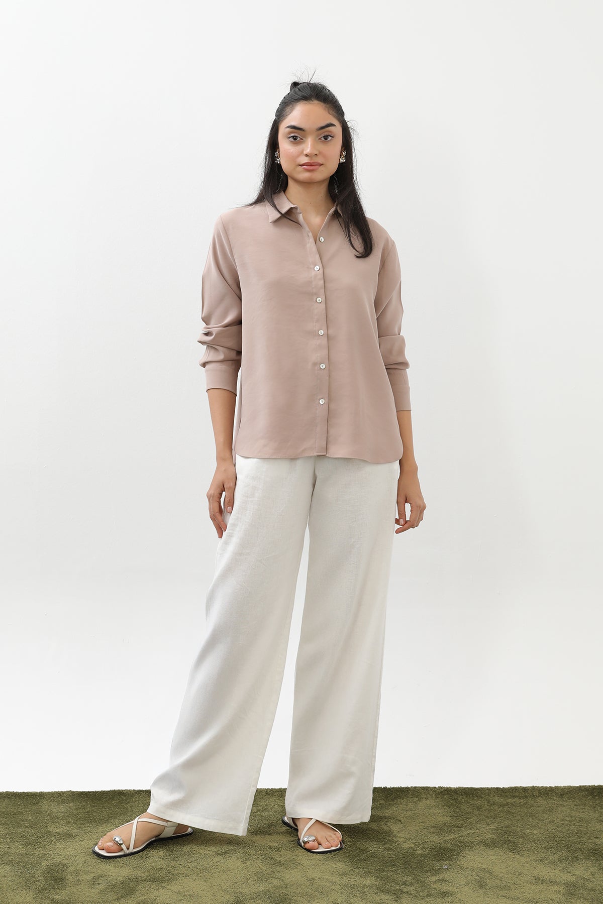 Kadın Sedef Düğmeli Kısa Gömlek -20647GML