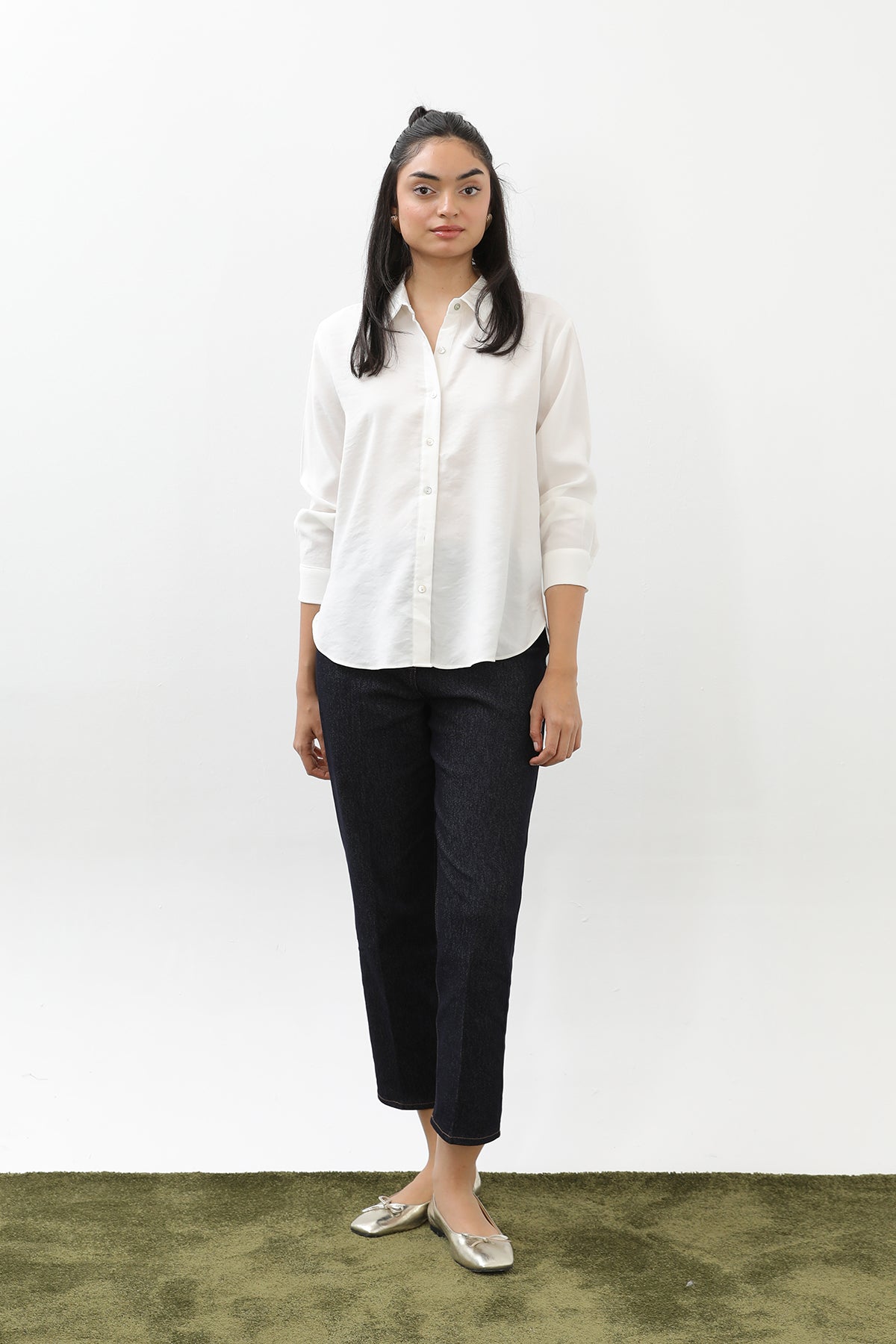 Kadın Sedef Düğmeli Kısa Gömlek -20647GML