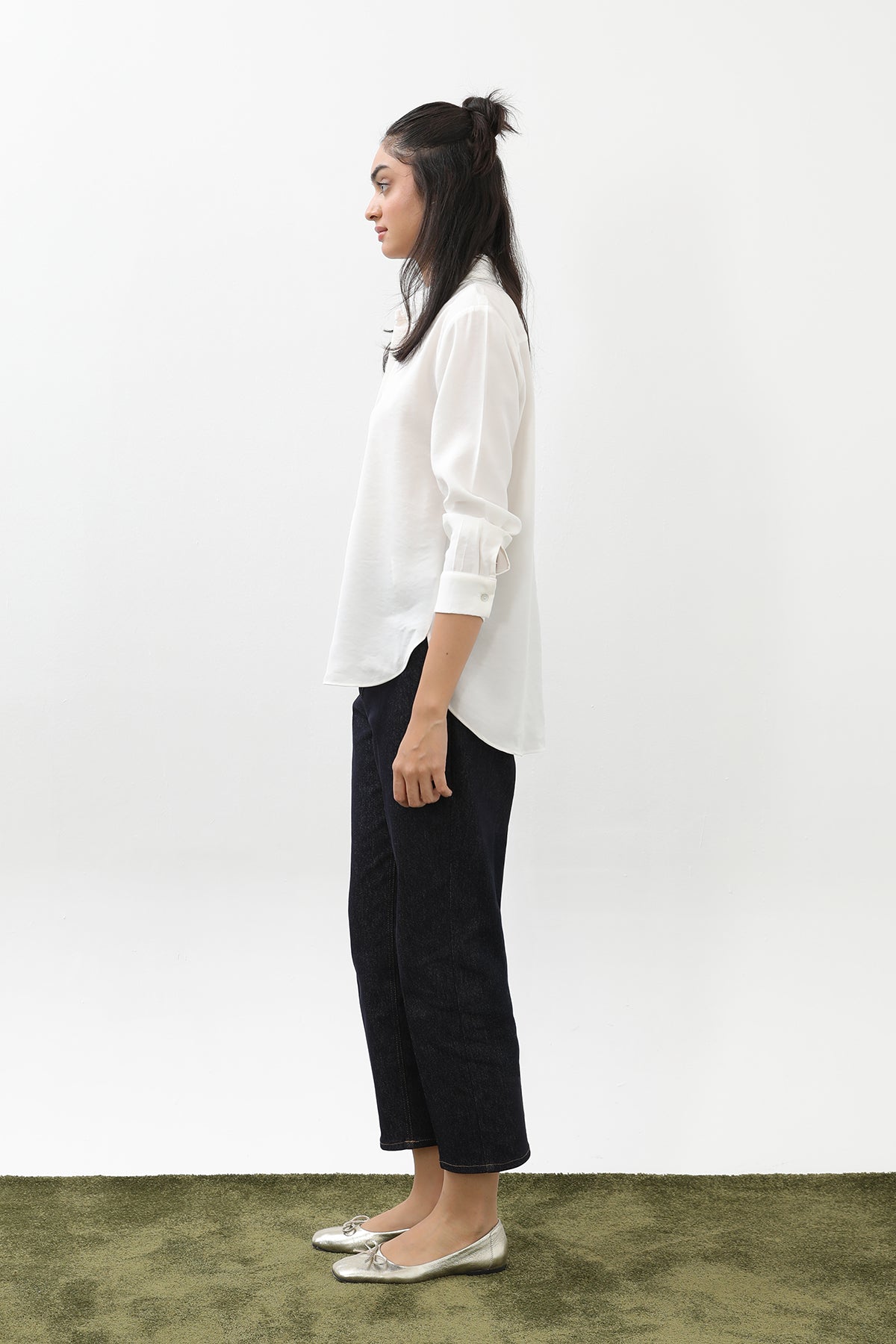 Kadın Sedef Düğmeli Kısa Gömlek -20647GML