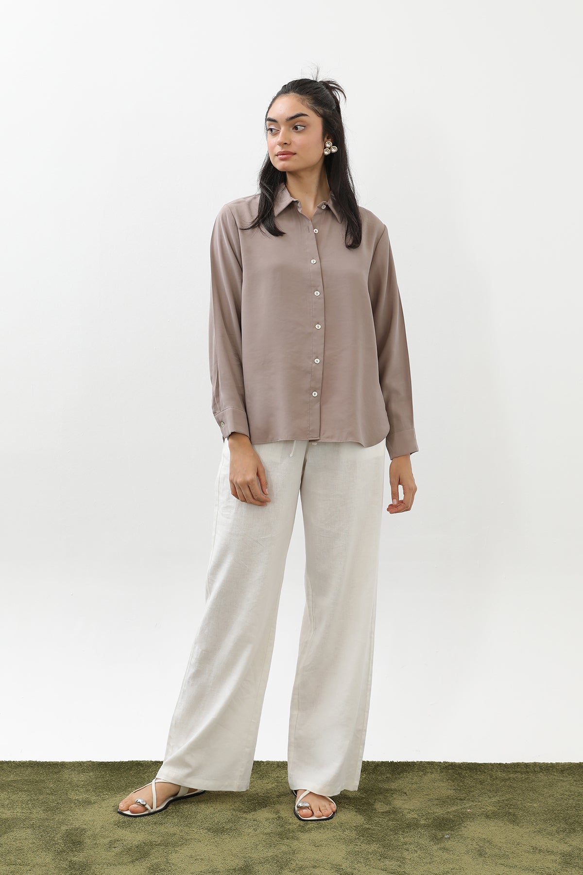 Kadın Sedef Düğmeli Kısa Gömlek -20647GML