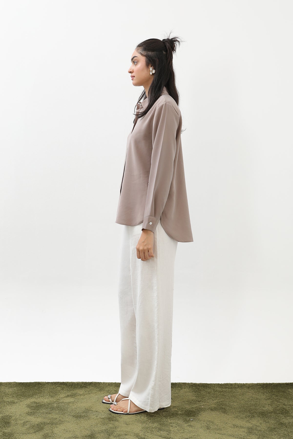 Kadın Sedef Düğmeli Kısa Gömlek -20647GML