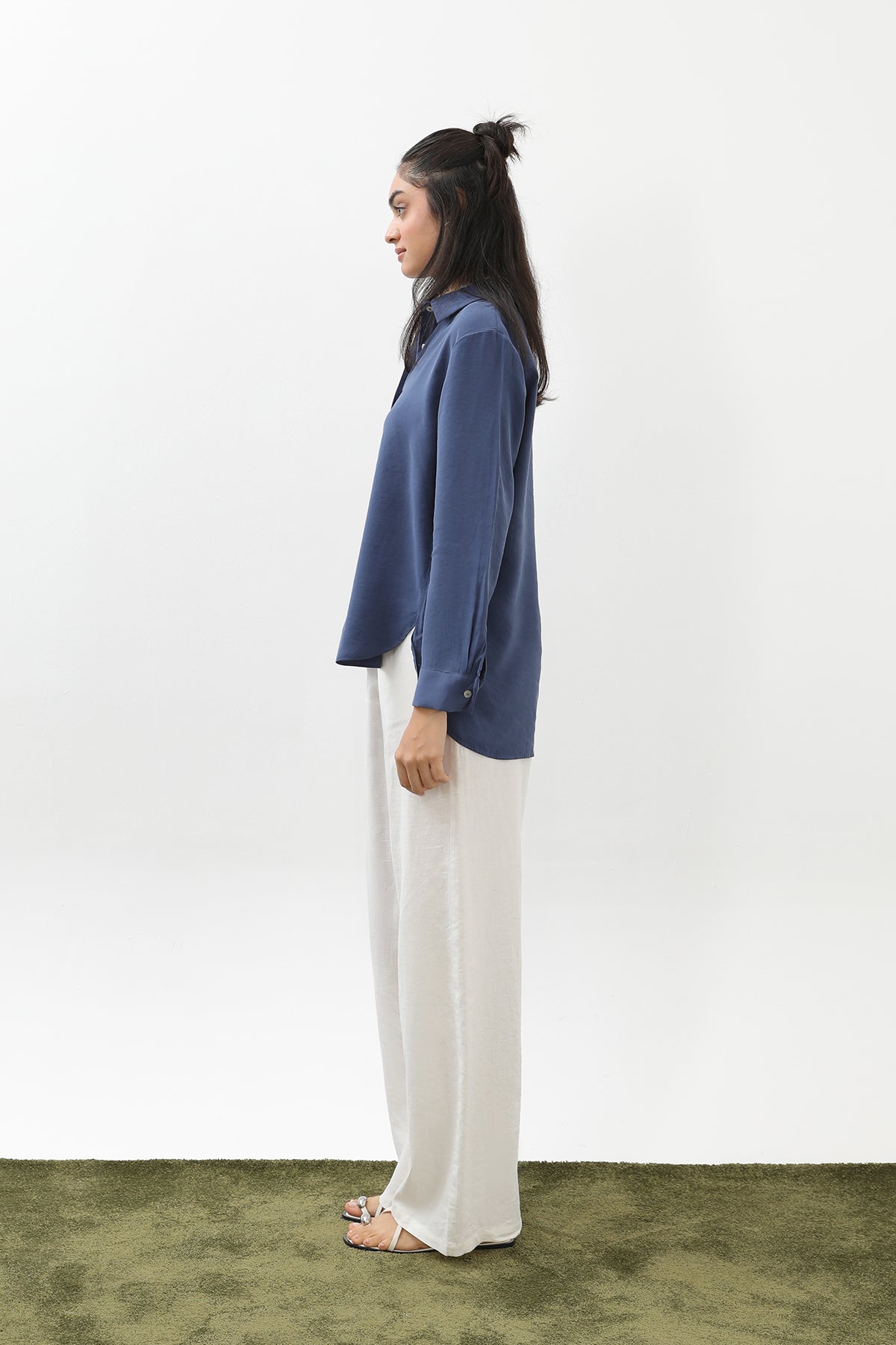 Kadın Sedef Düğmeli Kısa Gömlek -20647GML