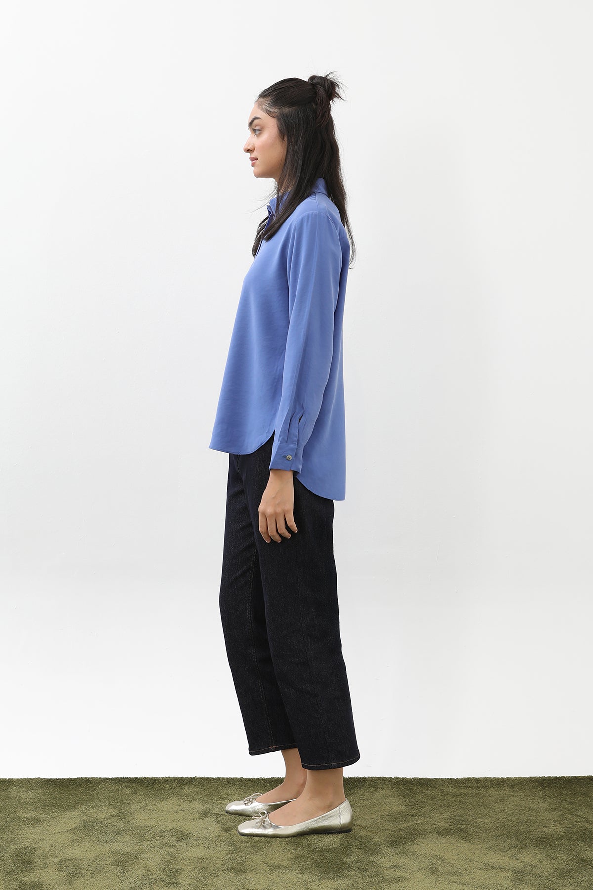 Kadın Sedef Düğmeli Kısa Gömlek -20647GML