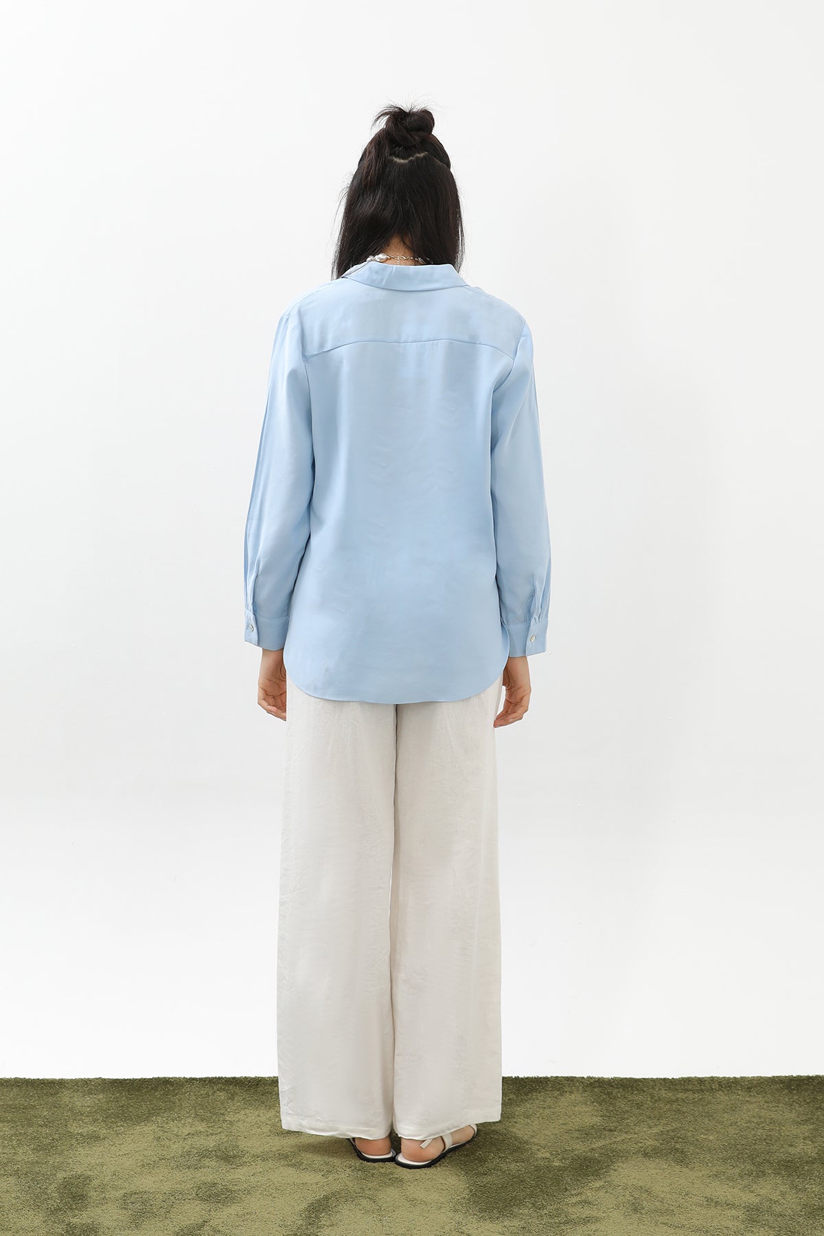 Kadın Sedef Düğmeli Kısa Gömlek -20647GML