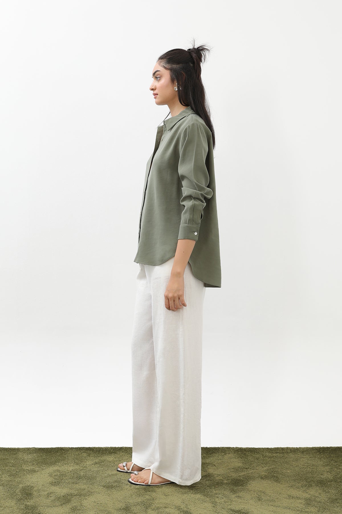 Kadın Sedef Düğmeli Kısa Gömlek -20647GML