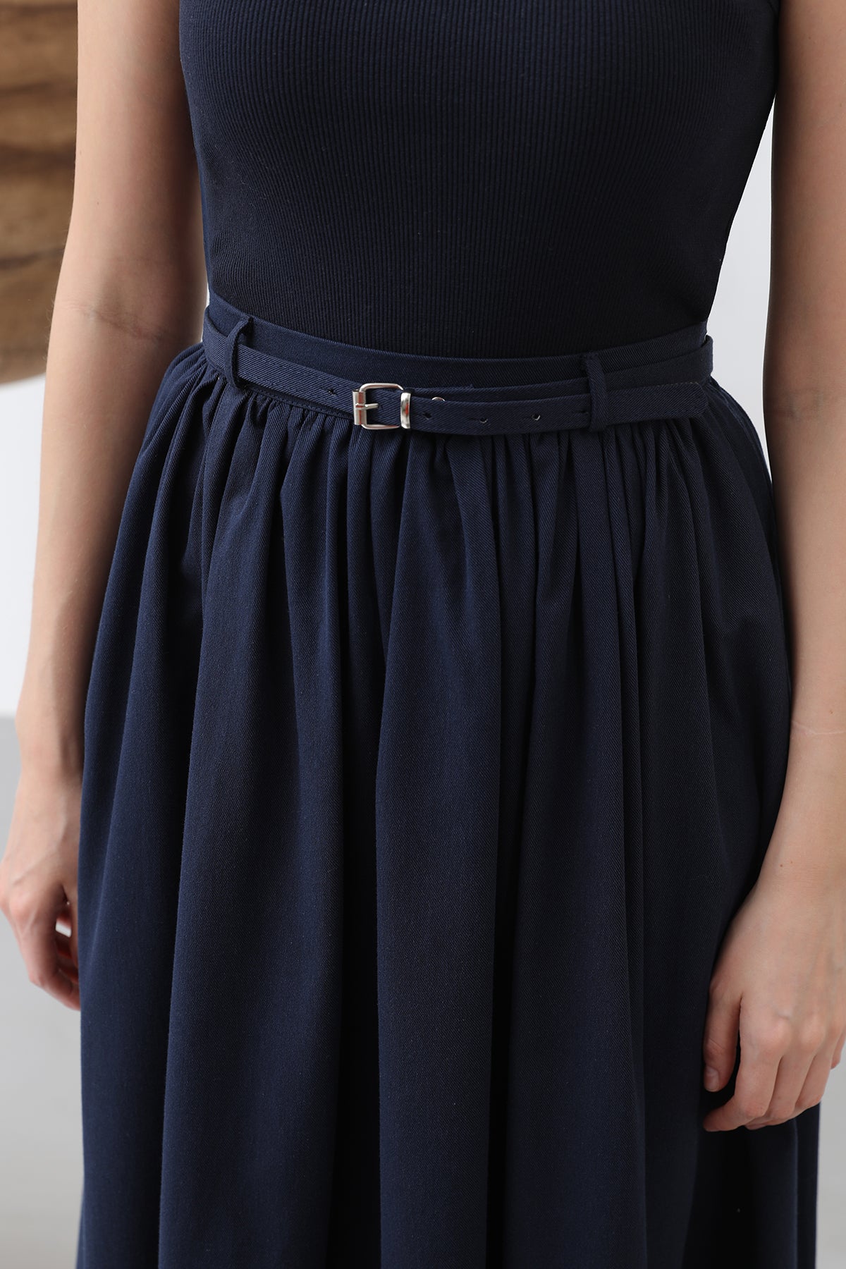 Kadın Belden Büzgülü Kemer Detaylı Denim Etek - 20649ETK