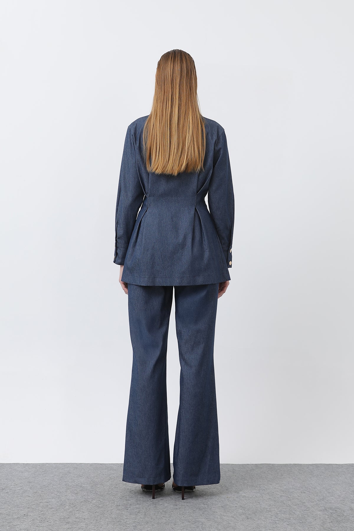 Kadın Gold Fermuar Detaylı Belden Pileli Gömlek Ve Pantolon Takım -20651TKS