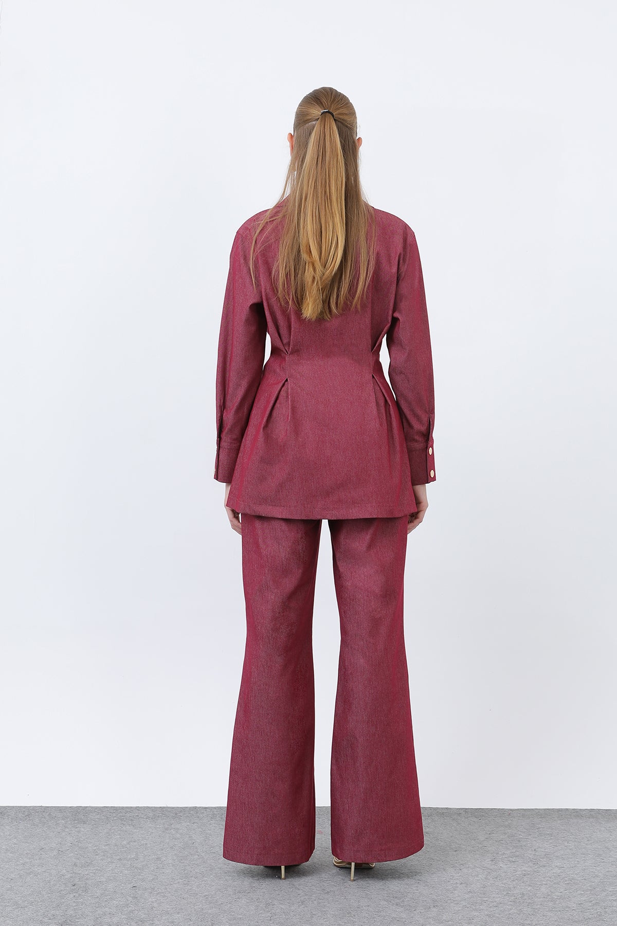 Kadın Gold Fermuar Detaylı Belden Pileli Gömlek Ve Pantolon Takım -20651TKS