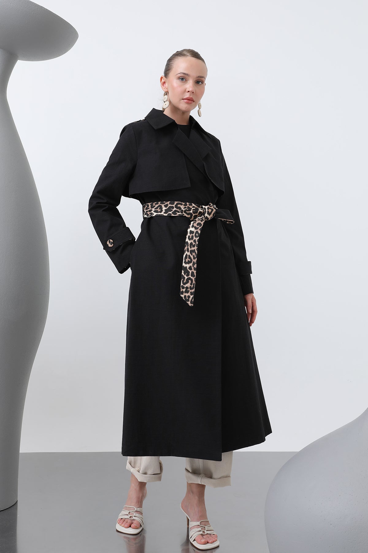 Kadın Leopar Garnili Trench - 32113TRC