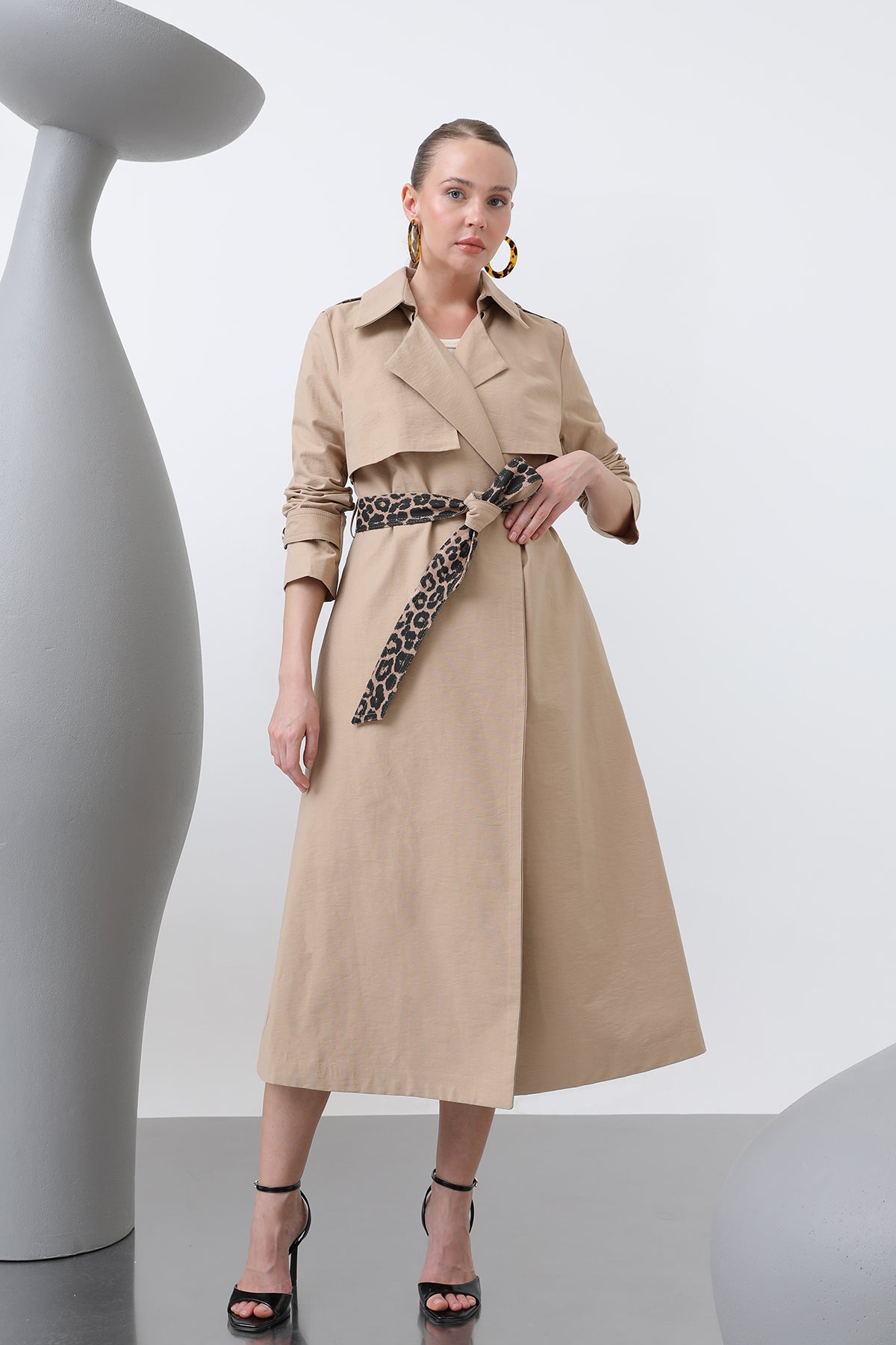 Kadın Leopar Garnili Trench - 32113TRC
